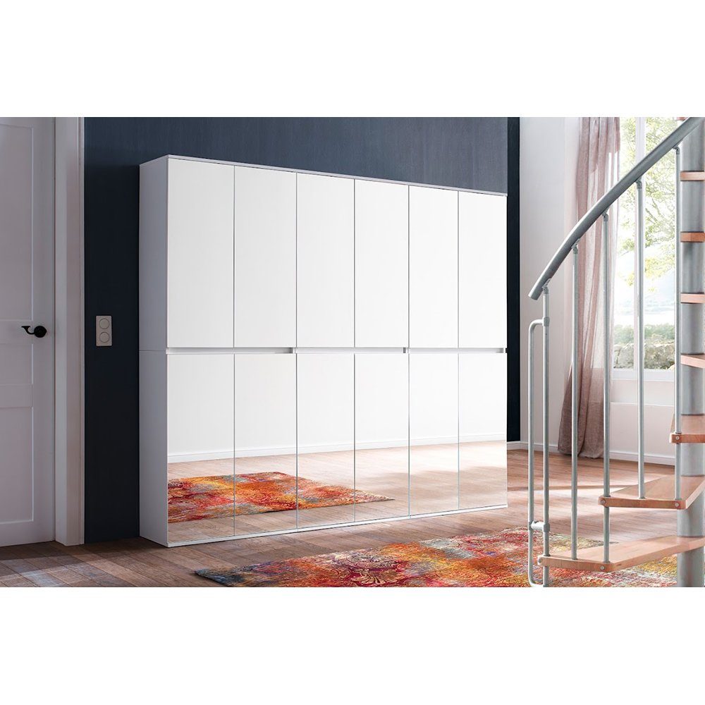 trendteam Garderobenschrank Mirror Flurschrank Mehrzweckschrank Spiegelschrank Schrank Weiß 222x191x34cm