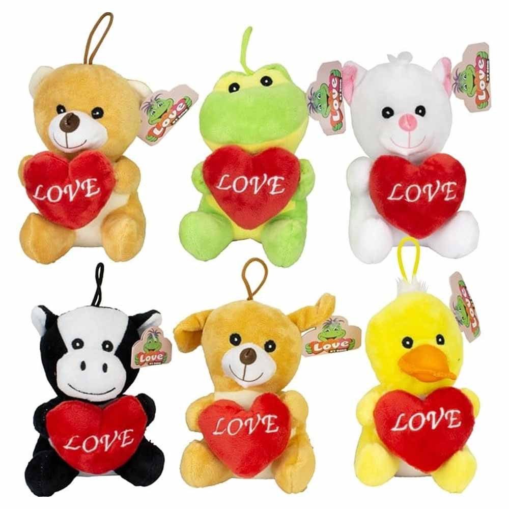 Dinotoys Kuscheltier 6 Stück Plüschsortiment Tiere mit Herz - ca. 14 cm (6-St)