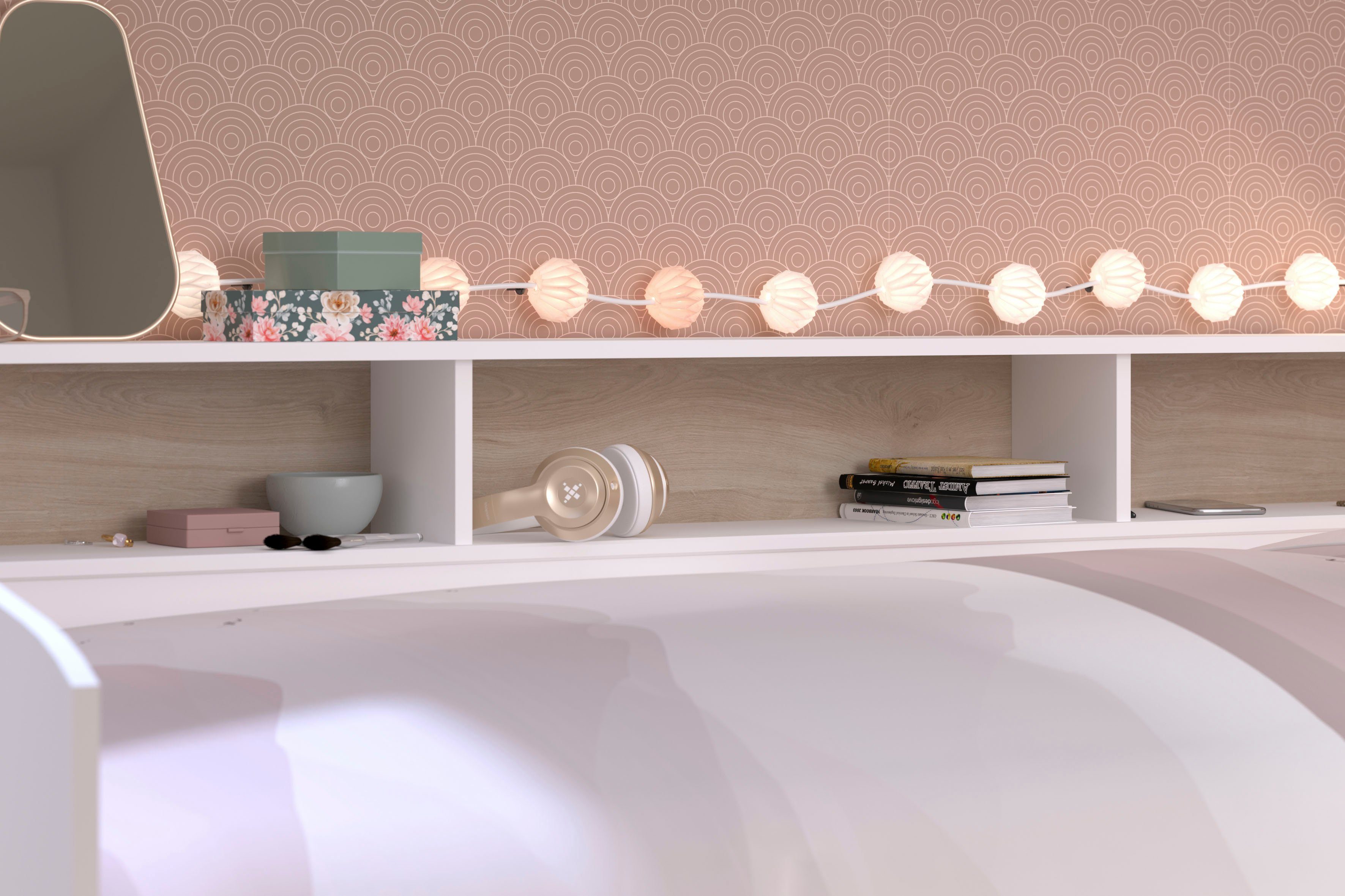 Parisot Sleep storage bed, daybed, children's bed, rotating shelf back panel (colored + white), including shelves, drawers, plenty of storage space, TOP SELLER!