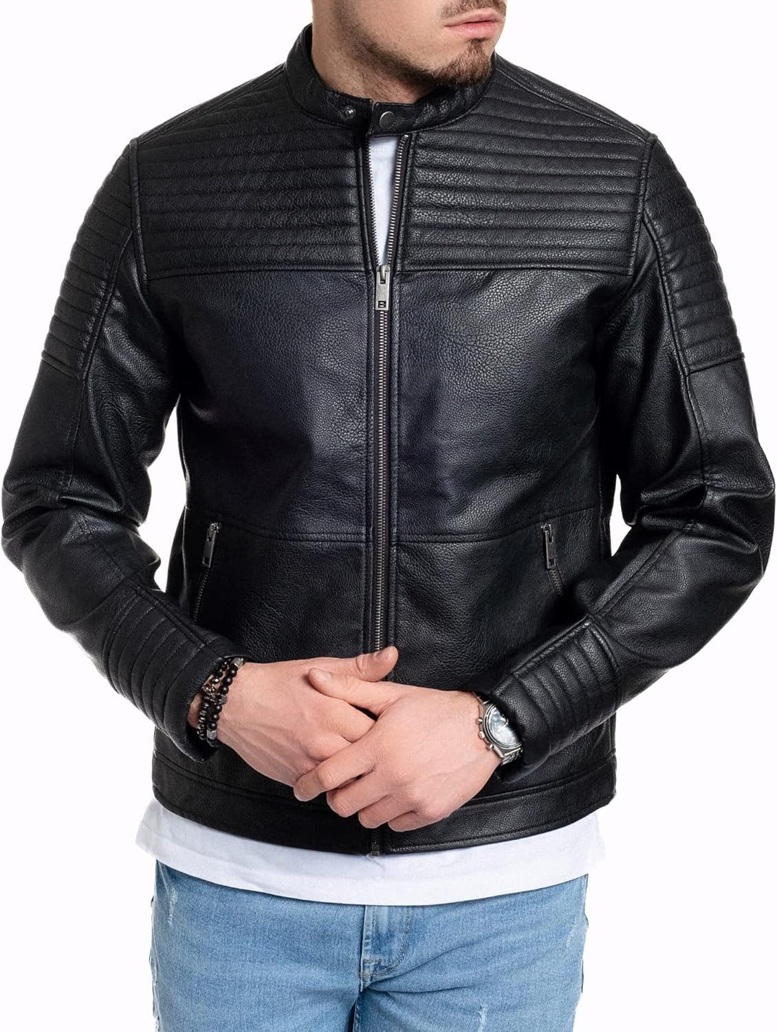 Jack & Jones Lederjacke stilvolle Bikerjacke aus Kunstleder Zeitlose Kunstlederjacke für die Übergangsjahreszeit – Bild 3 von 5