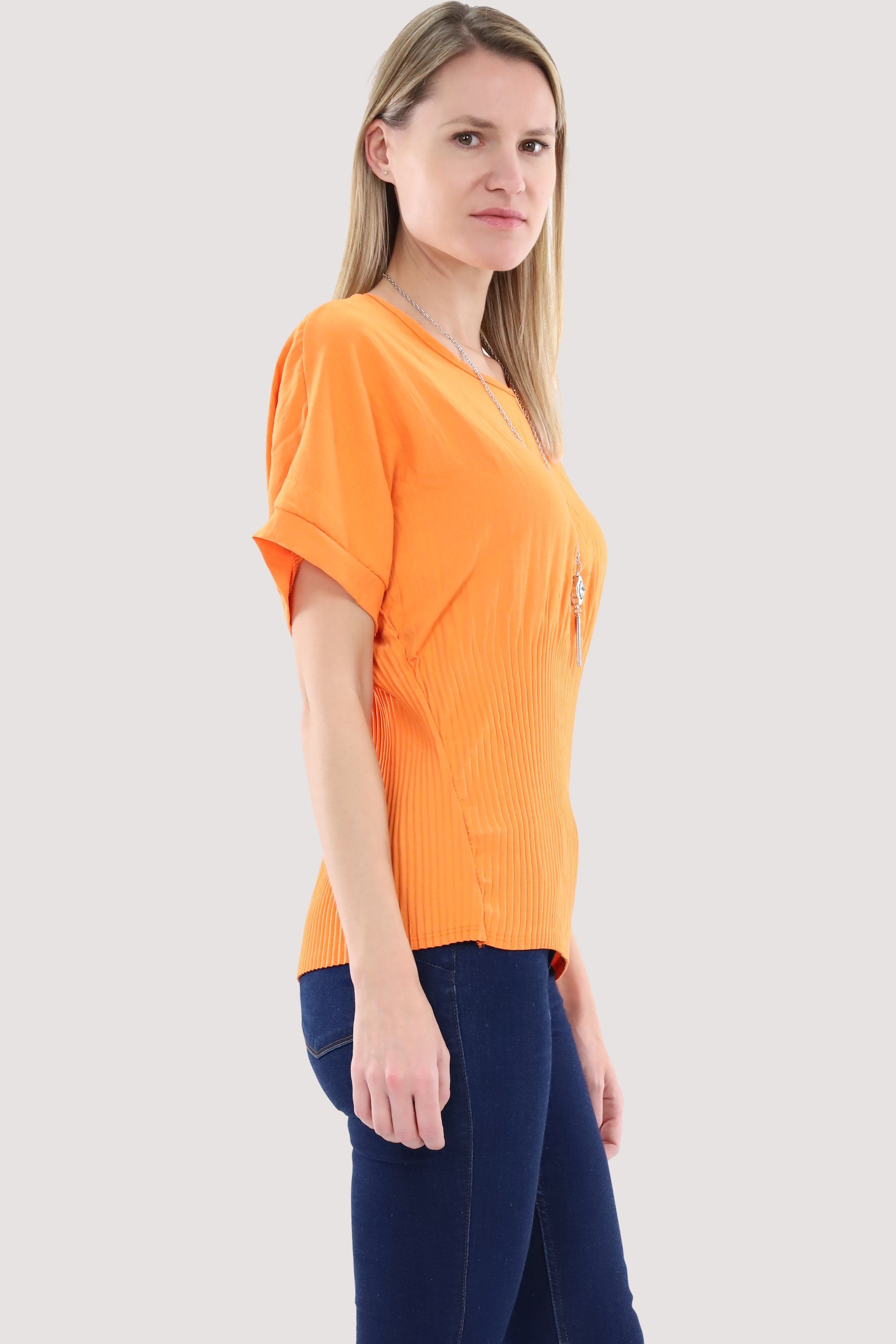 than malito Bluse orange Halskette Schlupfbluse fashion 1144 more mit