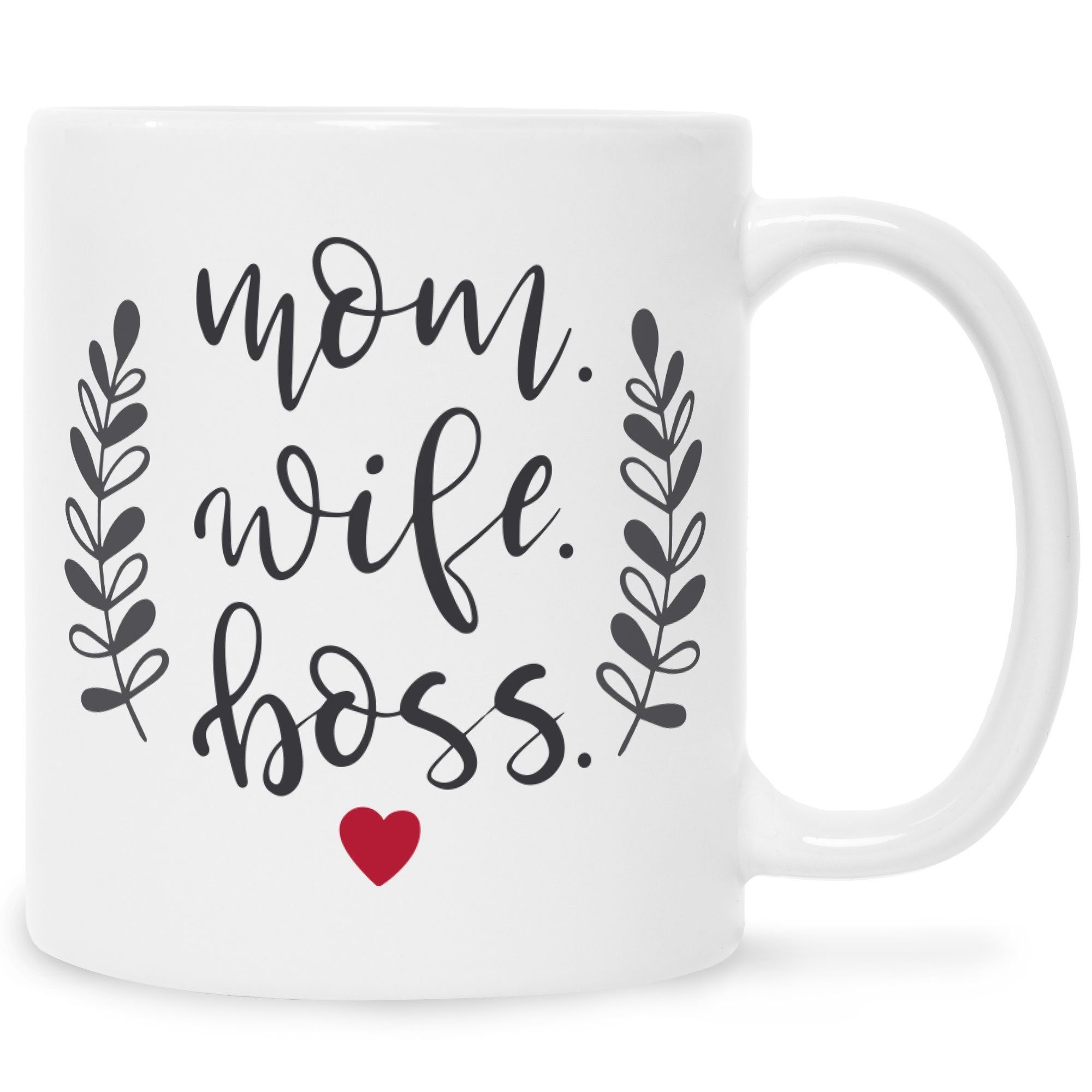 GRAVURZEILE Tasse mit Spruch - Mom. Wife. Boss., Keramik, Farbe: Weiß