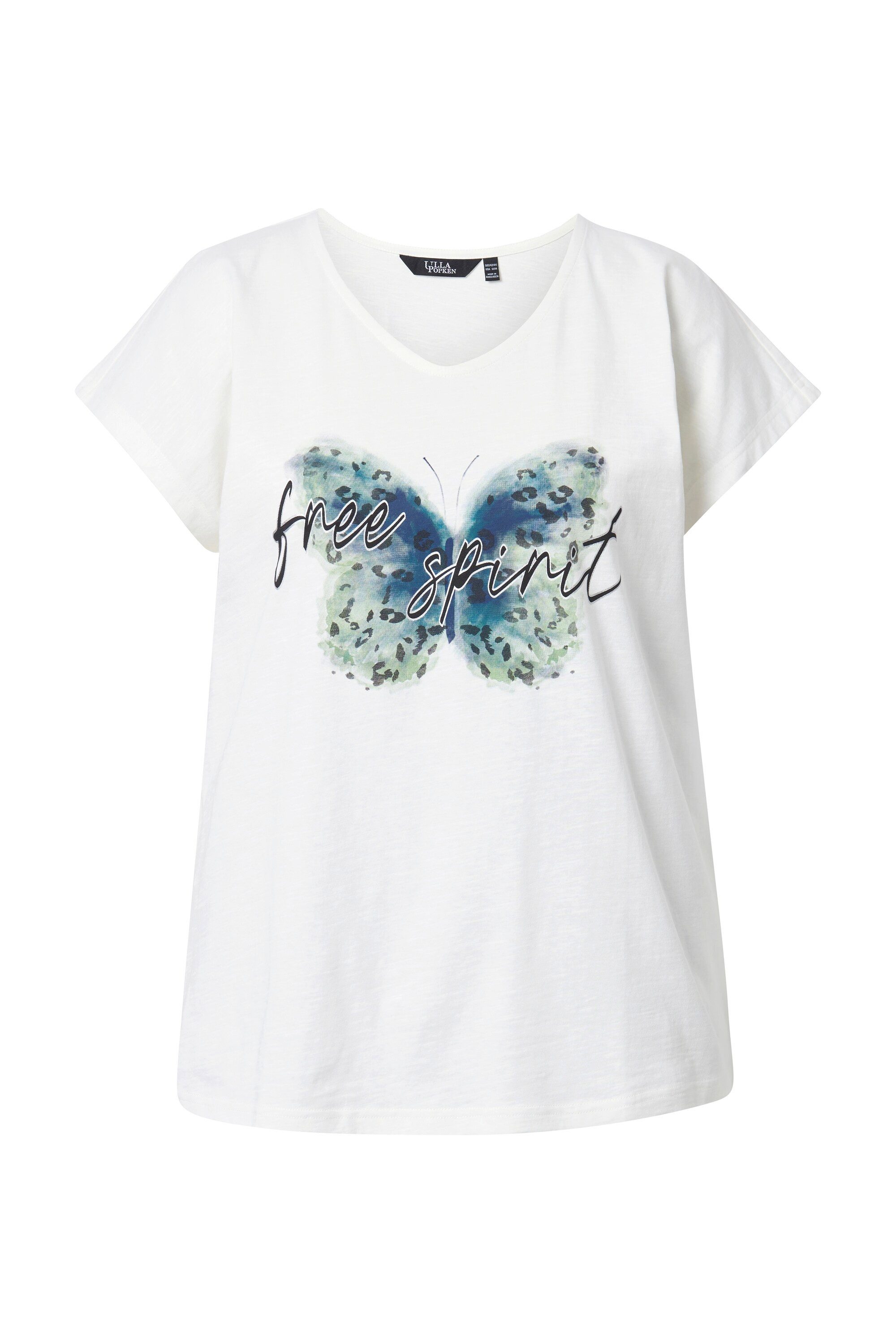Ulla Popken T-Shirt T-Shirt Schmetterling Oversized V-Ausschnitt günstig online kaufen