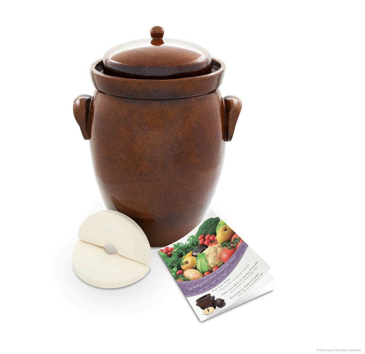 KERAZO Fermentationsglas KERAZO 16L Gärtopf Sauerkrauttopf Gurkentopf Rumtopf inkl Deckel+Stein, Keramik, Mit Wasserrinne, robuste Keramik, lebensmittelecht, für Sauerkraut