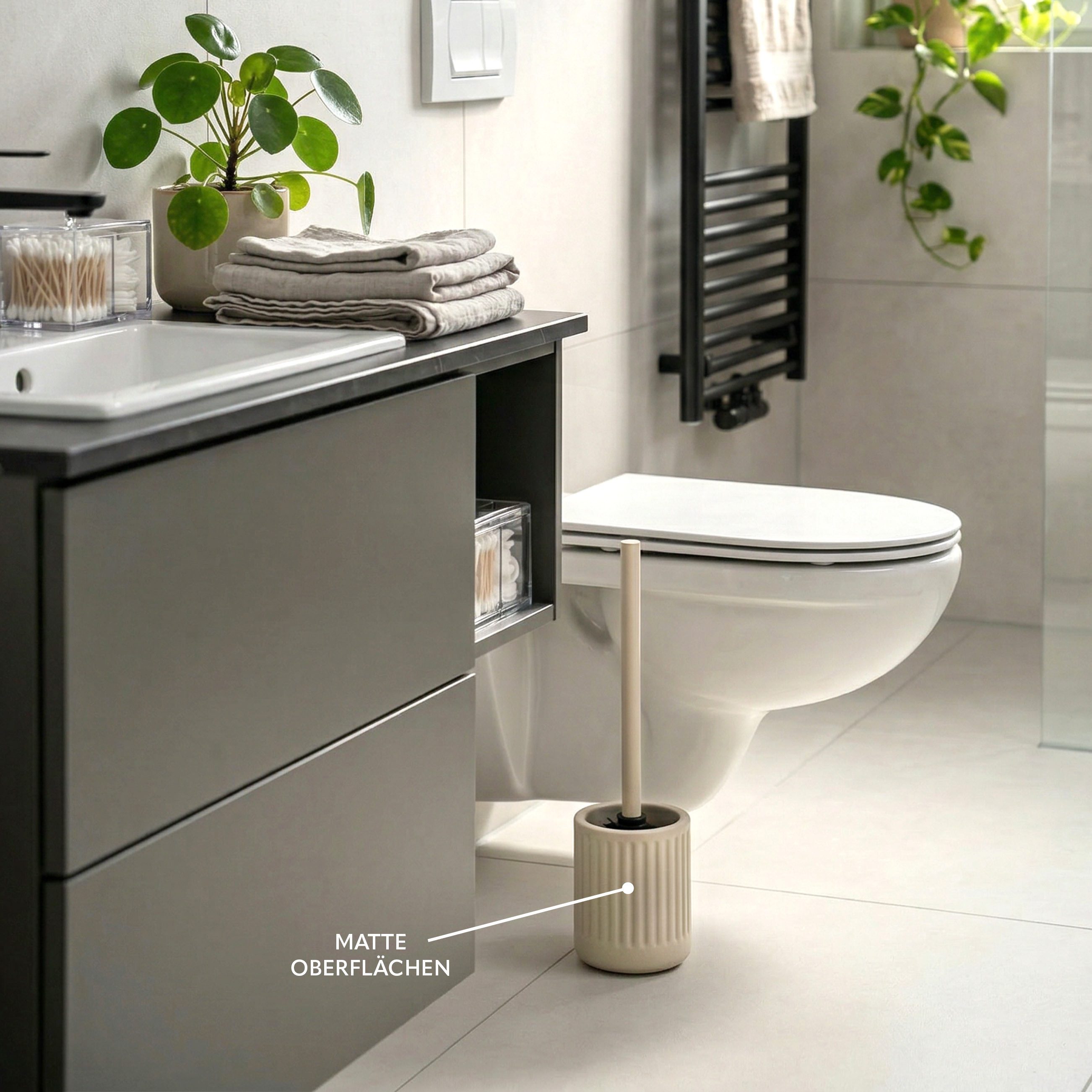 eluno WC-Garnitur CASCINA inkl. 1x Ersatzbürstenkopf, Keramik, (1-tlg), inkl. Ersatzbürstenkopf – Bild 4 von 5