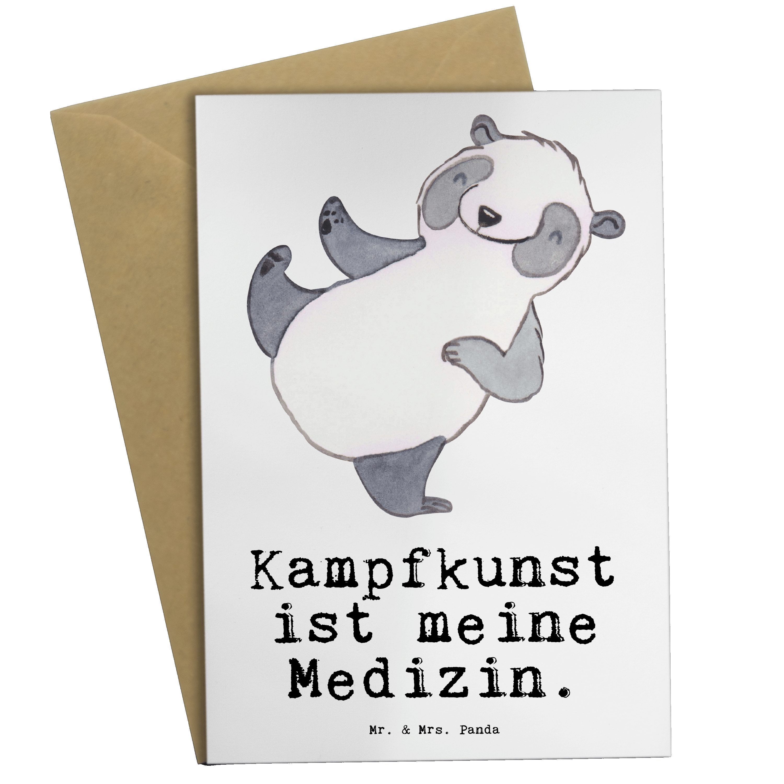 Mr. & Mrs. Panda Grußkarte Panda Kampfkunst Medizin - Weiß - Geschenk, Klappkarte, Selbstverteid