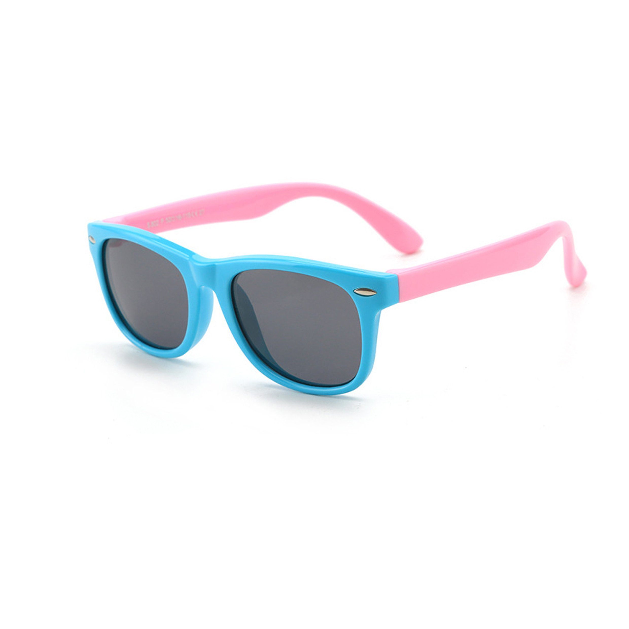 Olotos Sonnenbrille Sonnenbrille für Kinder Mädchen Jungen Gummi 100% UV400 Schutz Brille Hellblau-Rosa