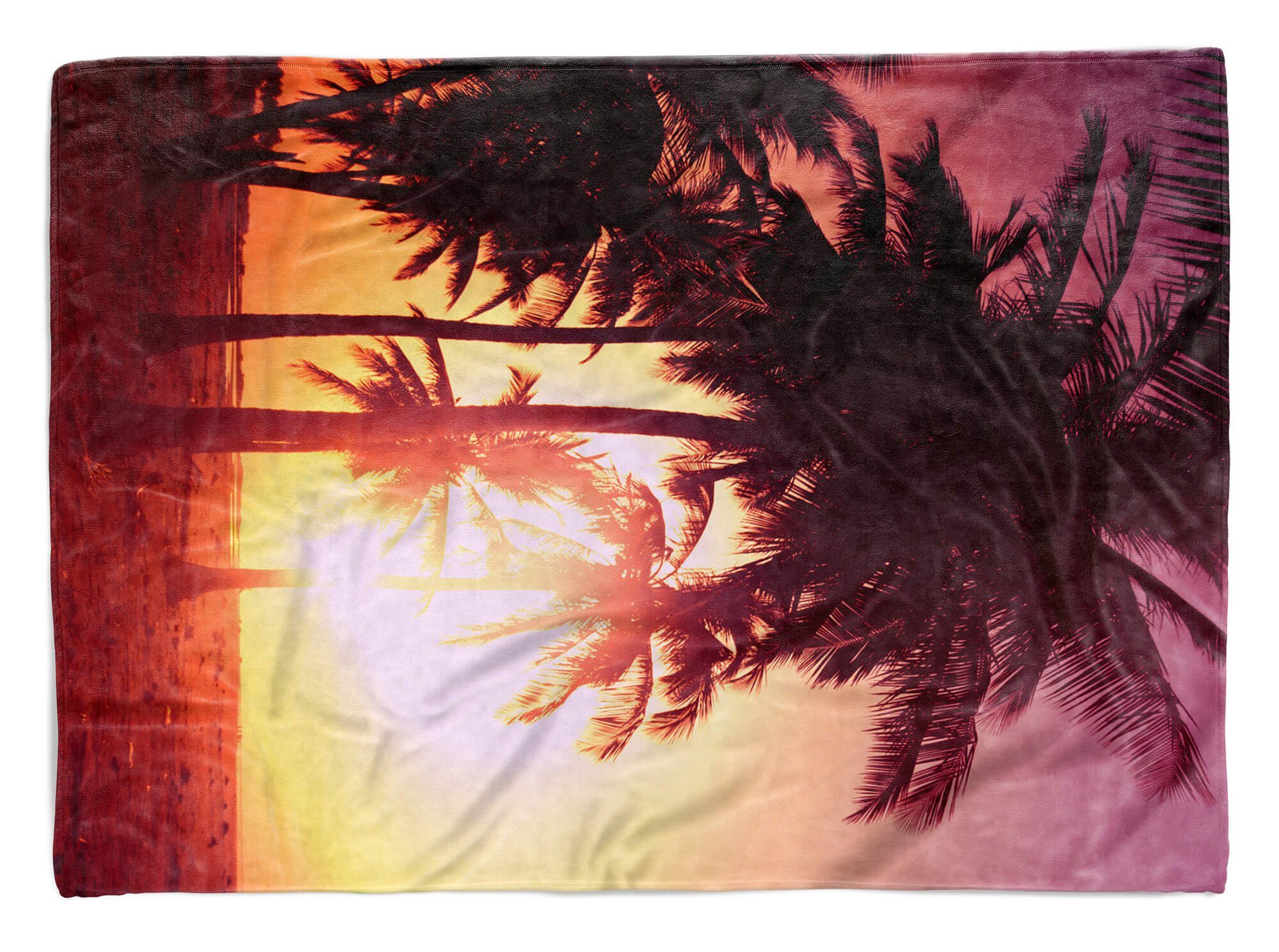 Sinus Art Handtücher Handtuch Strandhandtuch Saunatuch Kuscheldecke mit Fotomotiv Palmen Sonne Sonne, Baumwolle-Polyester-Mix (1-St), Handtuch