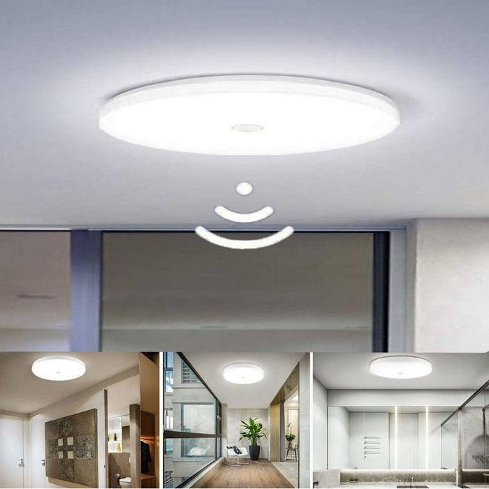 LETGOSPT Deckenleuchte 12/18W LED Deckenlampe mit Bewegungsmelder LED fest integriert ‎Kaltweiß 6000K Badezimmer Lampe IP54 Wasserfeste