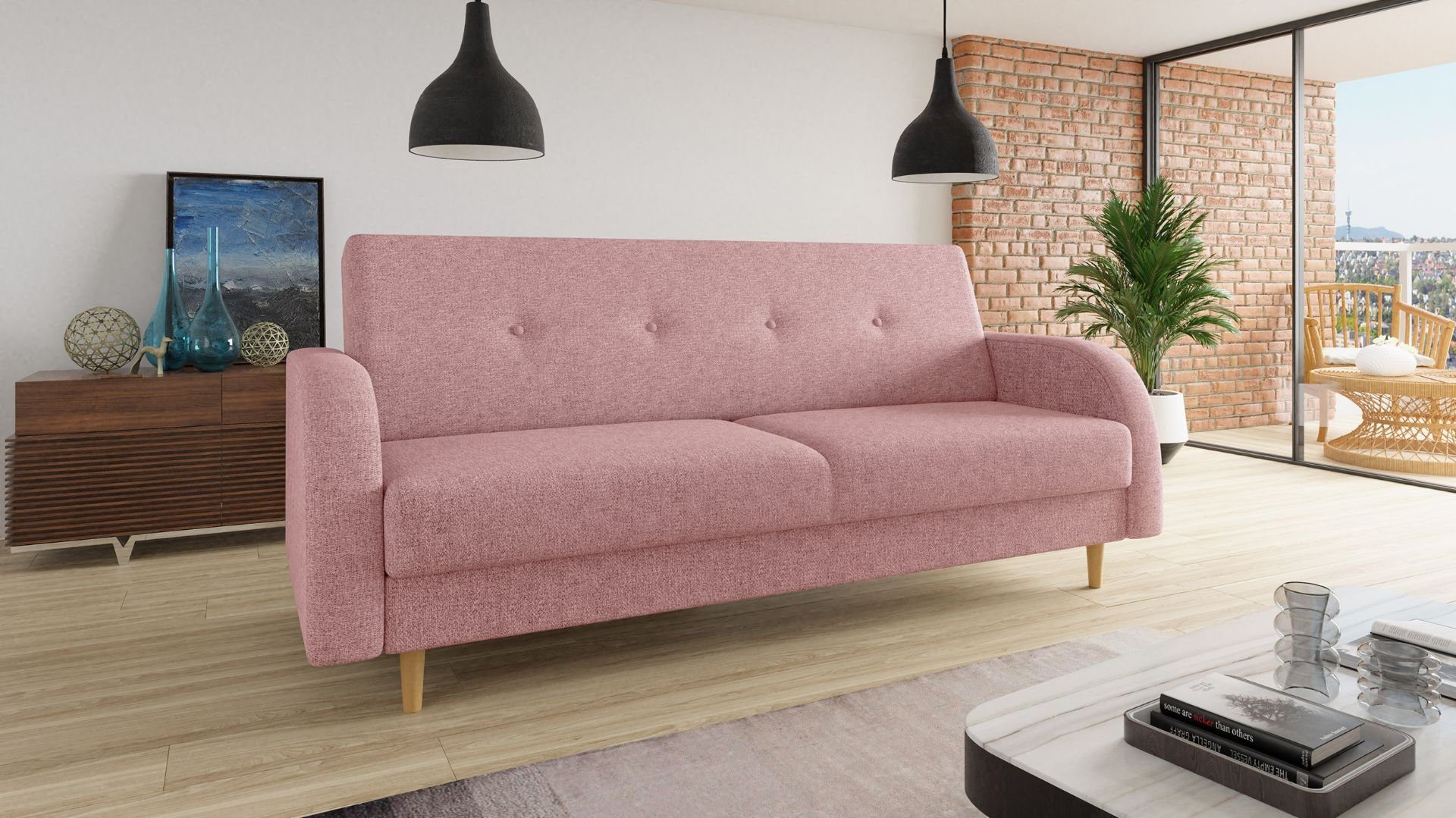 Sofnet Schlafsofa Bettsofa Bettkasten, Kelso, mit und und mit Twist Schlaffunktion 16 Wellenfeder Holzfüße