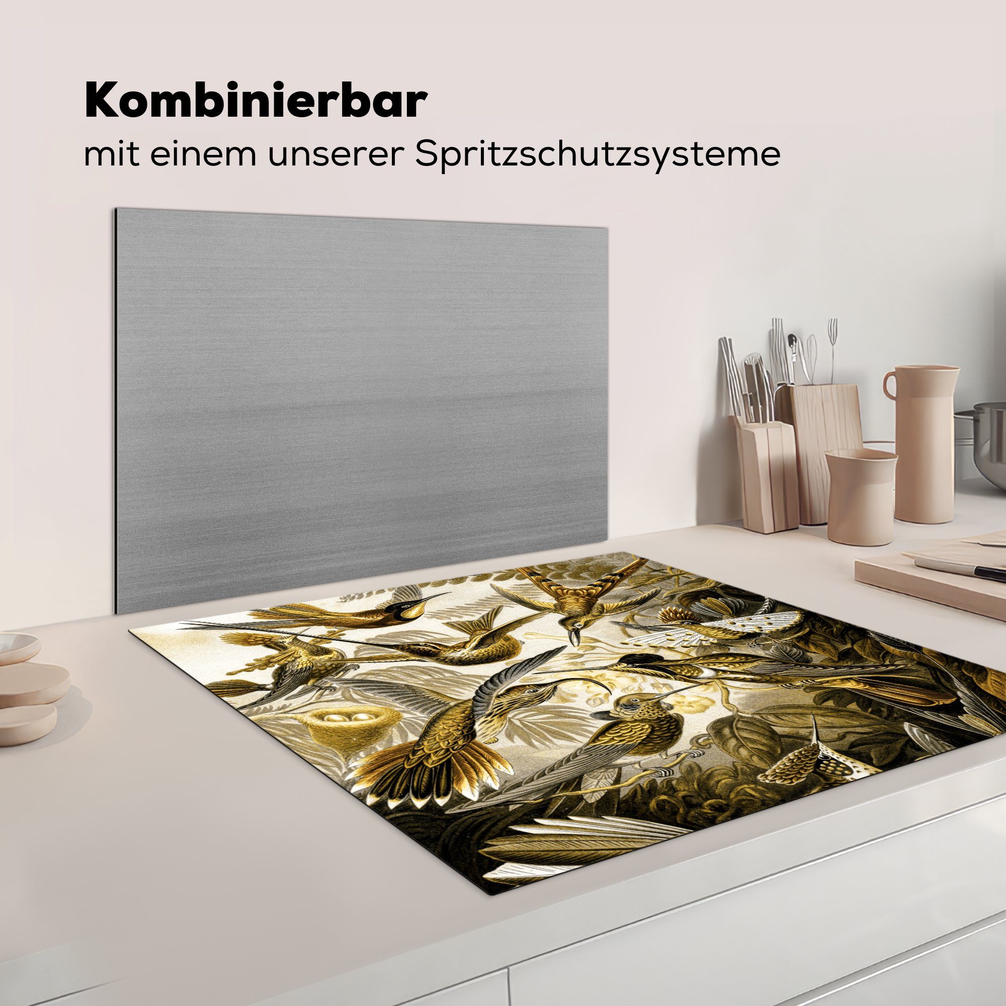 78x78 Arbeitsplatte küche tlg), Ernst Ceranfeldabdeckung, cm, Vinyl, Trochilidae Gold, Herdblende-/Abdeckplatte (1 MuchoWow Haeckel - für -