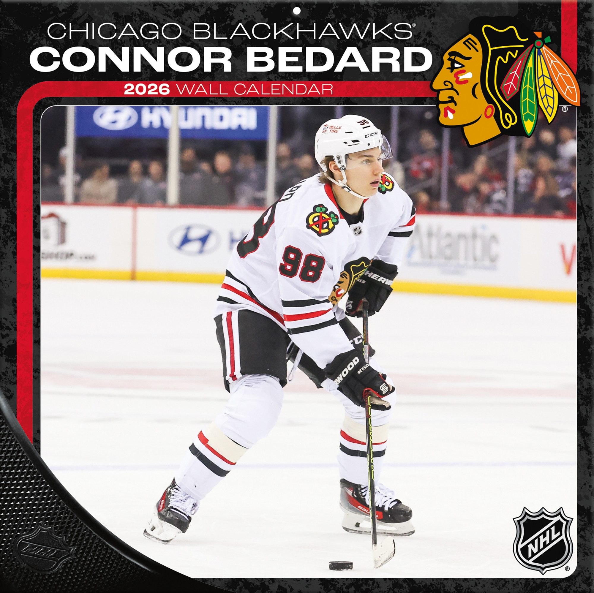 Turner Wandkalender Chicago Blackhawks Connor Bedard NHL 30,5x30,5 cm Wandkalender 2026, 12- Monats- Format, Zusatzseite Januar - Dezember 2024