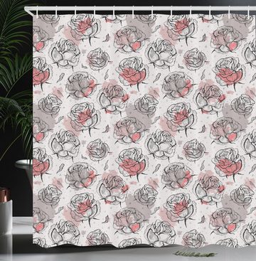 Abakuhaus Duschvorhang Moderner Digitaldruck mit 12 Haken auf Stoff Wasser Resistent Breite 175 cm, Höhe 180 cm, Rose Pastell Farbe Blots Blumen