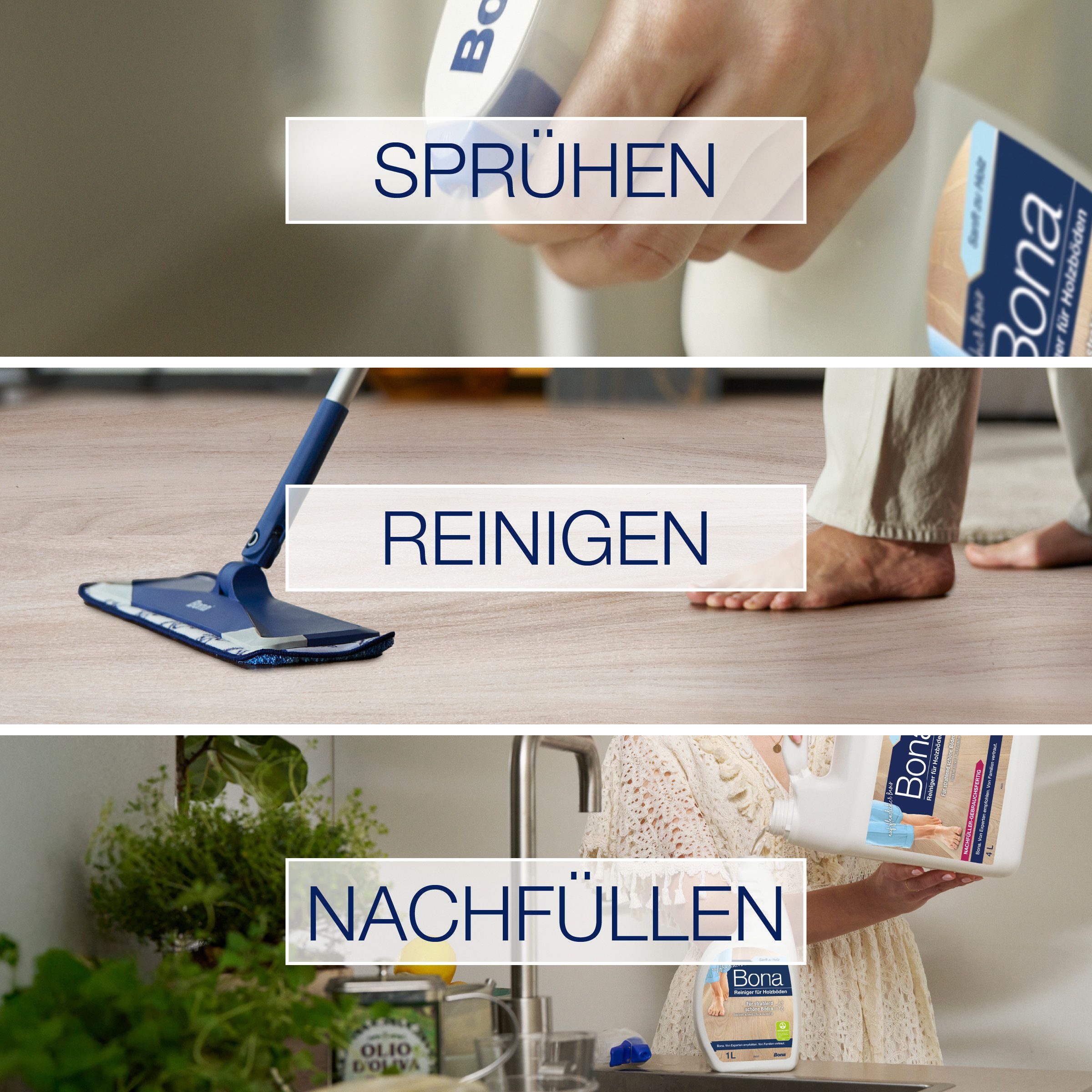 Bona Reiniger für Holzböden, Parkettreiniger 1 L Sprühflasche Fussbodenreiniger (1-St. für lackierte oder gewachste Parkettböden)