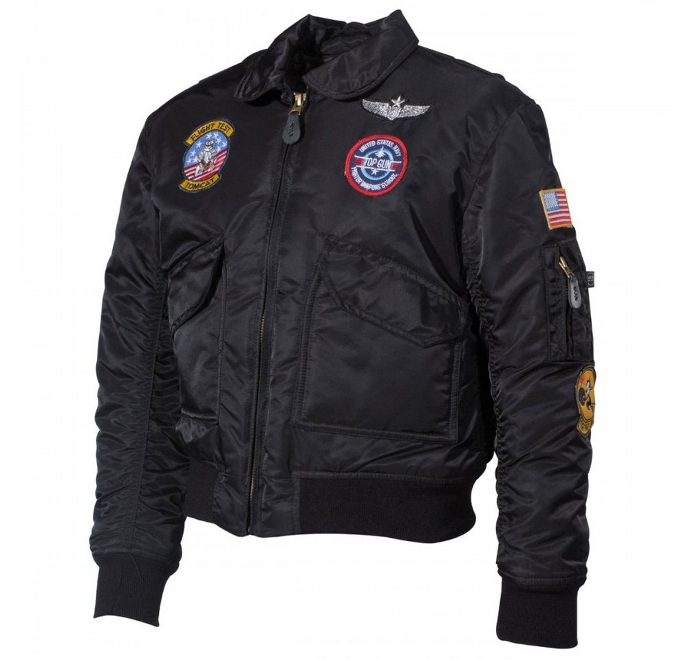 MFH Bomberjacke US Kinder-Pilotenjacke, CWU, schwarz, mit Fliegerabzeichen - S