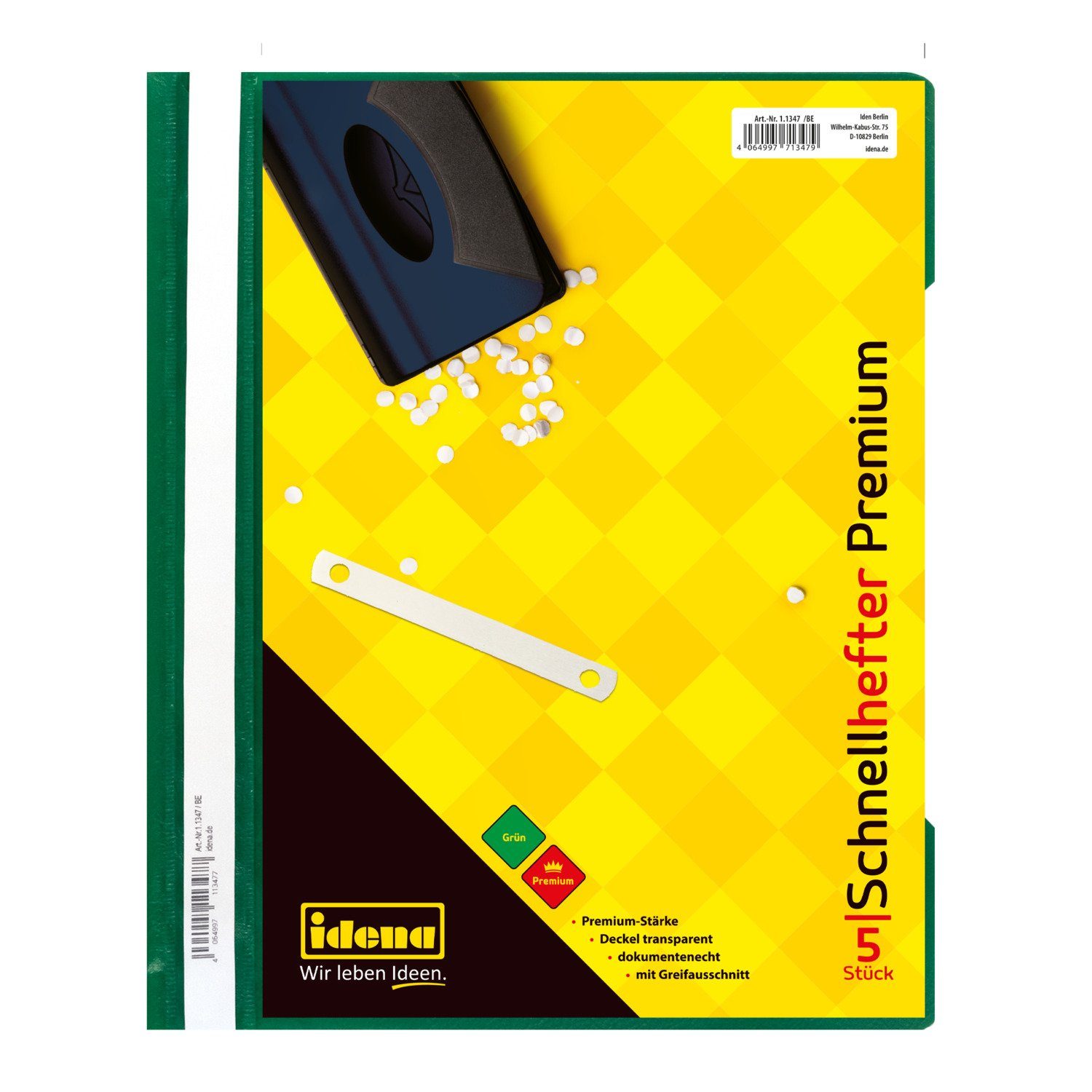 Idena Hefter Idena 11347 - Schnellhefter DIN A4, aus PP, Stärke 250 µ, grün, 5
