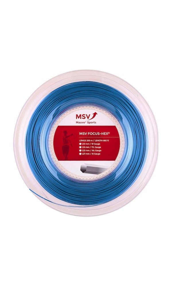 MSV Tennissaite Focus Hex (Haltbarkeit+Spin) hellblau 200m Rolle, Saitendicke: 1.23