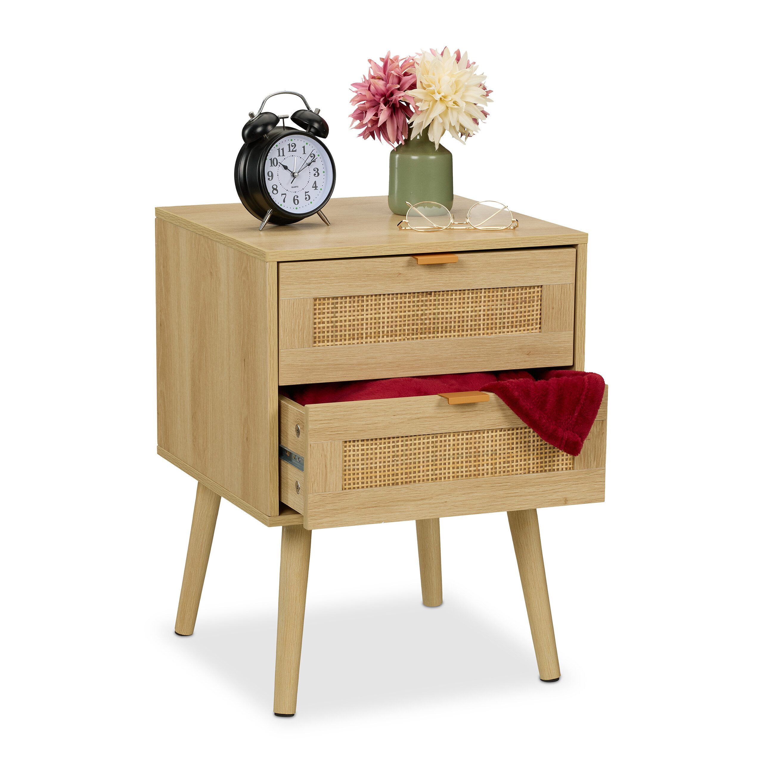 relaxdays Nachttisch im Rattan Design 2 Schublade (1-St), 1er Pack günstig online kaufen
