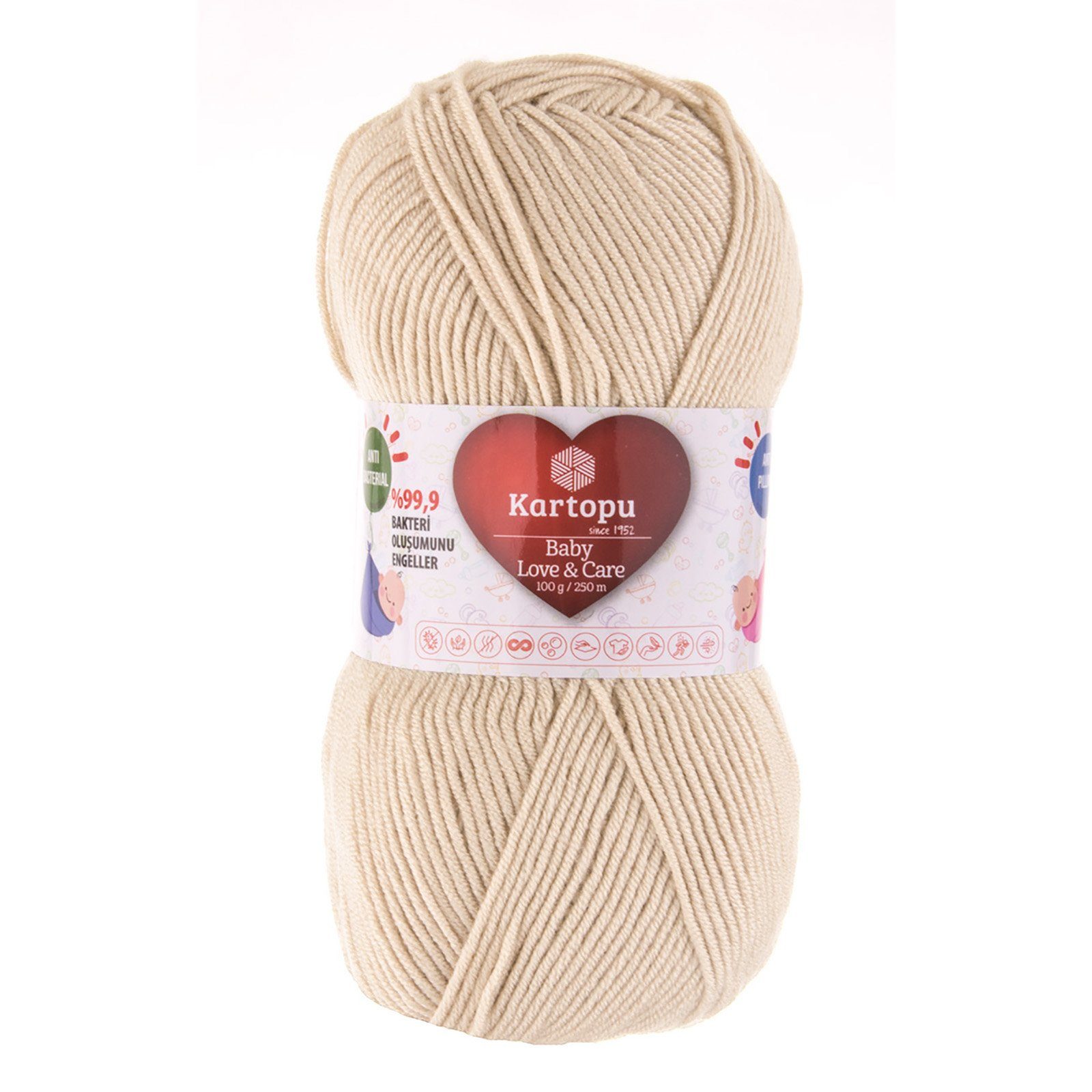 Kartopu 5 x 100g Strickgarn Kartopu Baby Love and Care Häkelwolle, 250 m, K353 apricot