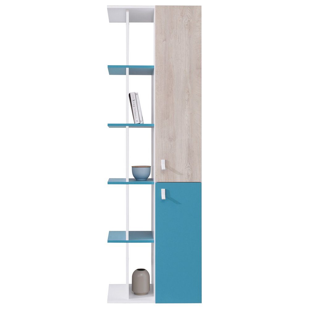 Lomadox Regal PITTSBURGH-133, Regalschrank, weiß/Eiche/blau