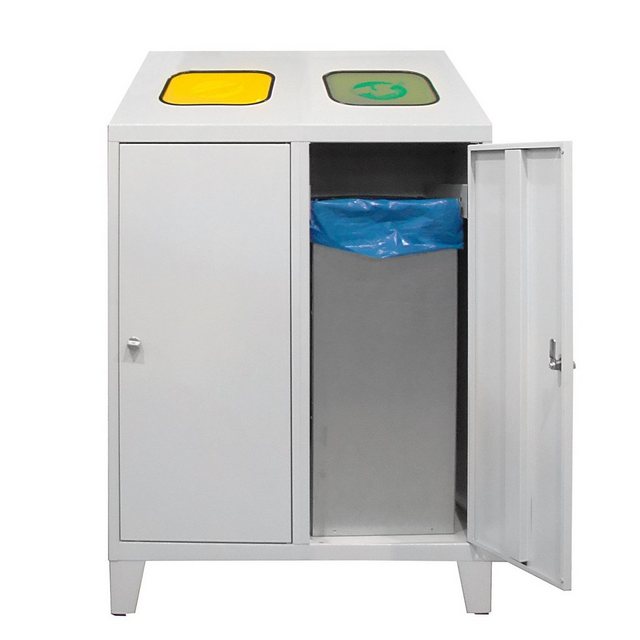 ADB Mülleimer “2er Recycling – Abfallsammler aus Stahl in Lichtgrau, selbstschließend, 240 L”