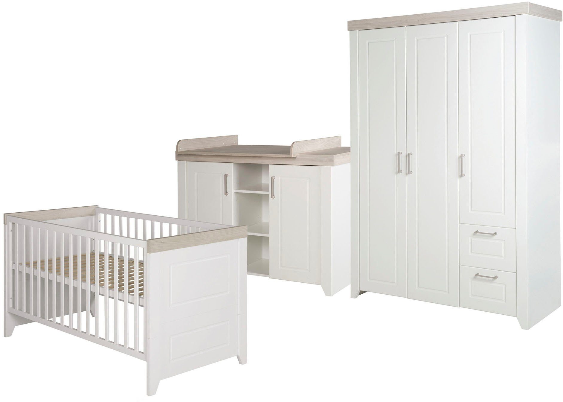 roba® Babyzimmer-Komplettset Felicia, (Set, 3-St., Kinderbett, Wickelkommode, Kleiderschrank), mit Kinderbett, Schrank und Wickelkommode