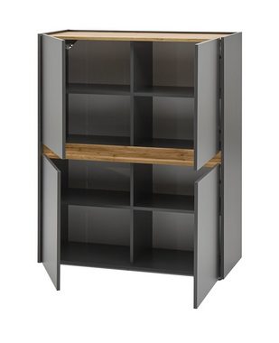 Furn.Design Wohnwand Center, (in grau und Wotan Eiche, Set 5-teilig), grau und Wotan Eiche, mit Vitrinenschrank und Highboard