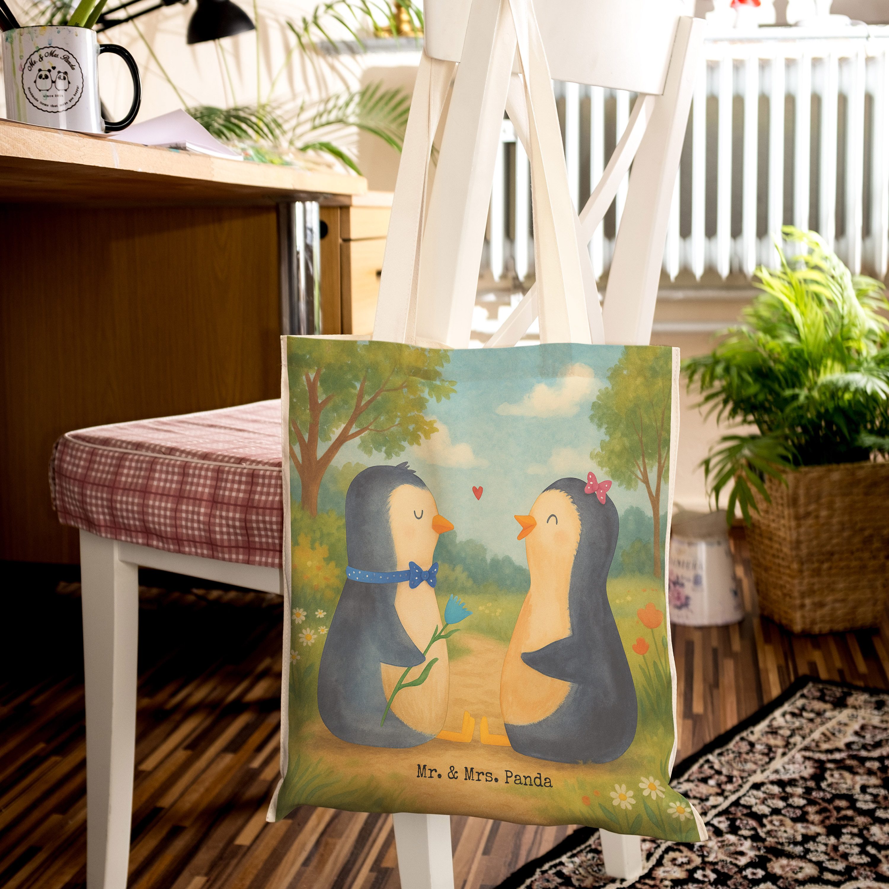 Mr. & Mrs. Panda Tragetasche Pinguin Pärchen Design, Tote Bag, Weiß, Liebe, shopping bag, Hochzeit (Packung), Verlobung Verliebt shopping bag