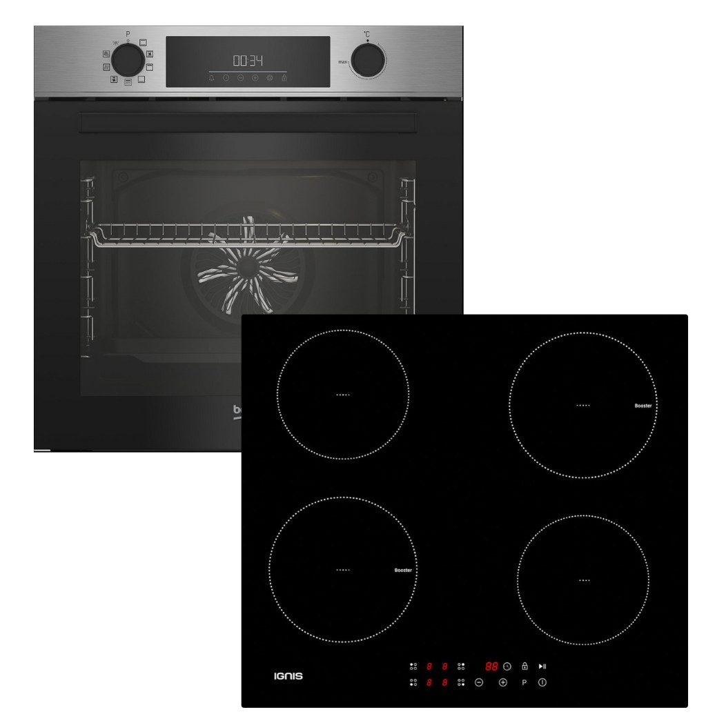 BEKO Backofen-Set Backofen Pyrolyse + Ignis a.d.H.Bauknecht Induktionskochfeld Booster, Pyrolyse-Selbstreinigung
