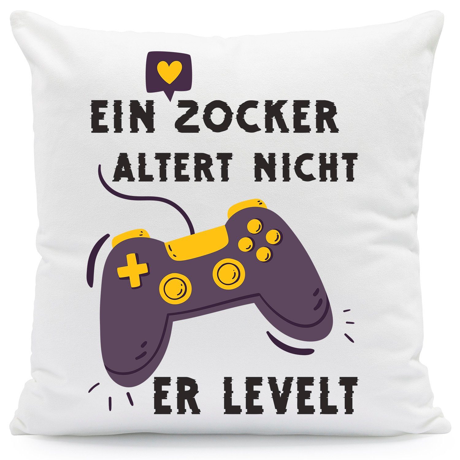 GRAVURZEILE Zierkissen mit Spruch - Ein Zocker altert nicht er levelt - Lustiges Geschenk -, starke Farben ohne verblassen, Maschinenwäsche geeignet - ohne Füllung