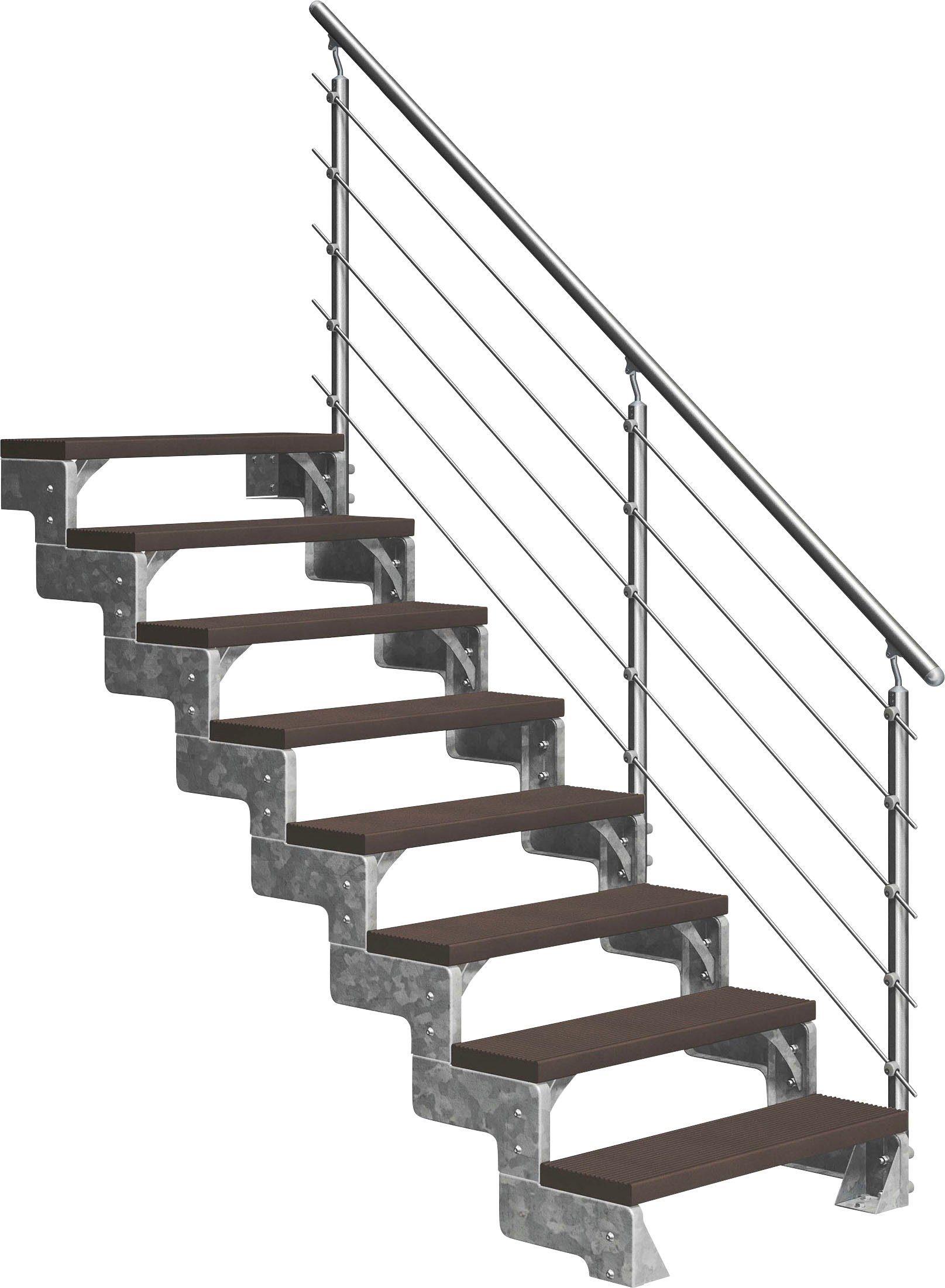 Dolle Außentreppe Gardentop, für Geschosshöhen bis 176 cm, Stufen offen, 8 TRIMAX®-Stufen dunkelbraun, inkl. einseitigem Alu/Metall/ES