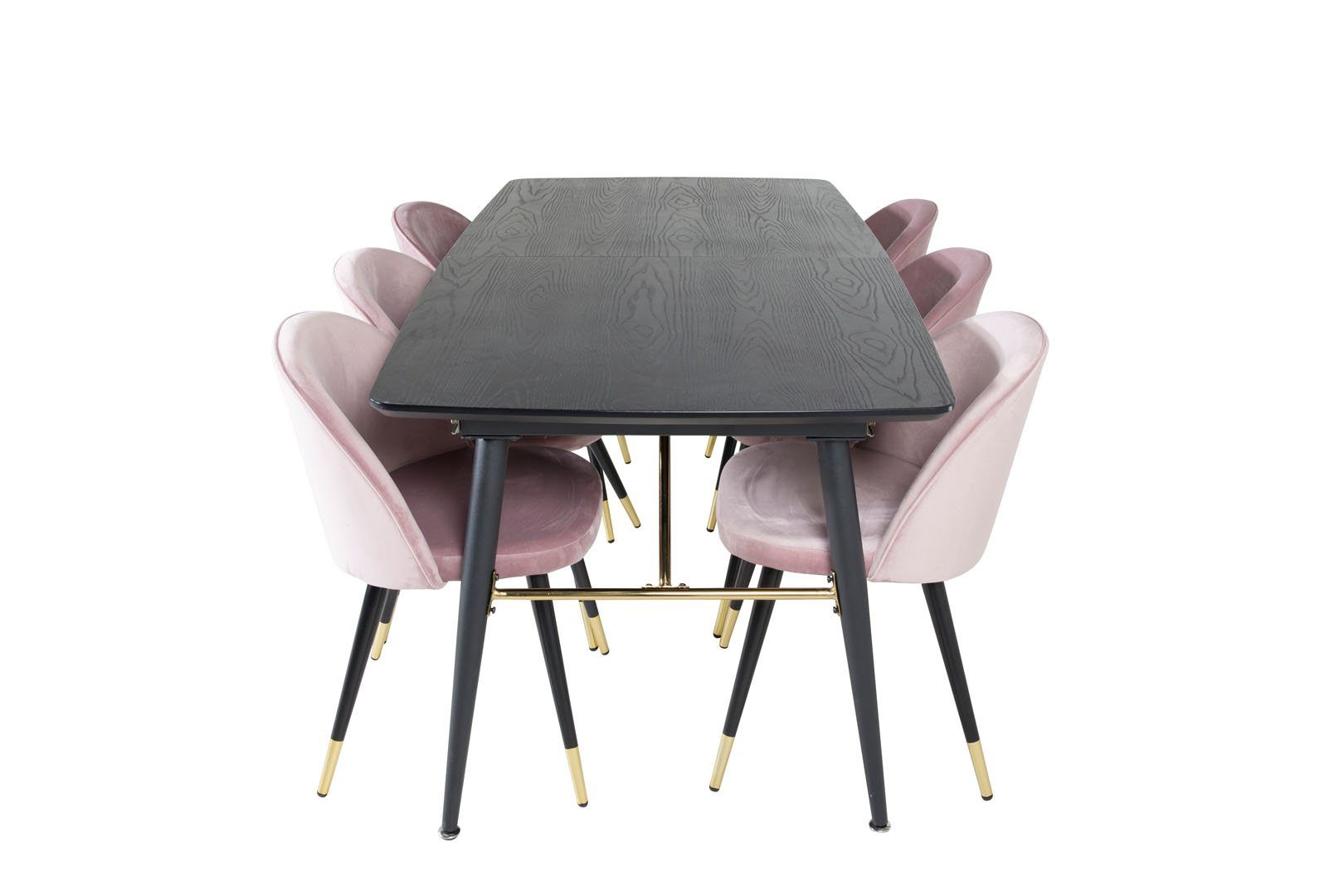 ebuy24 Essgruppe Gold Essgruppe Esstisch ausziehbarer Tisch Lä, (7-tlg) schwarz;pink;schwarz;Messingdekor