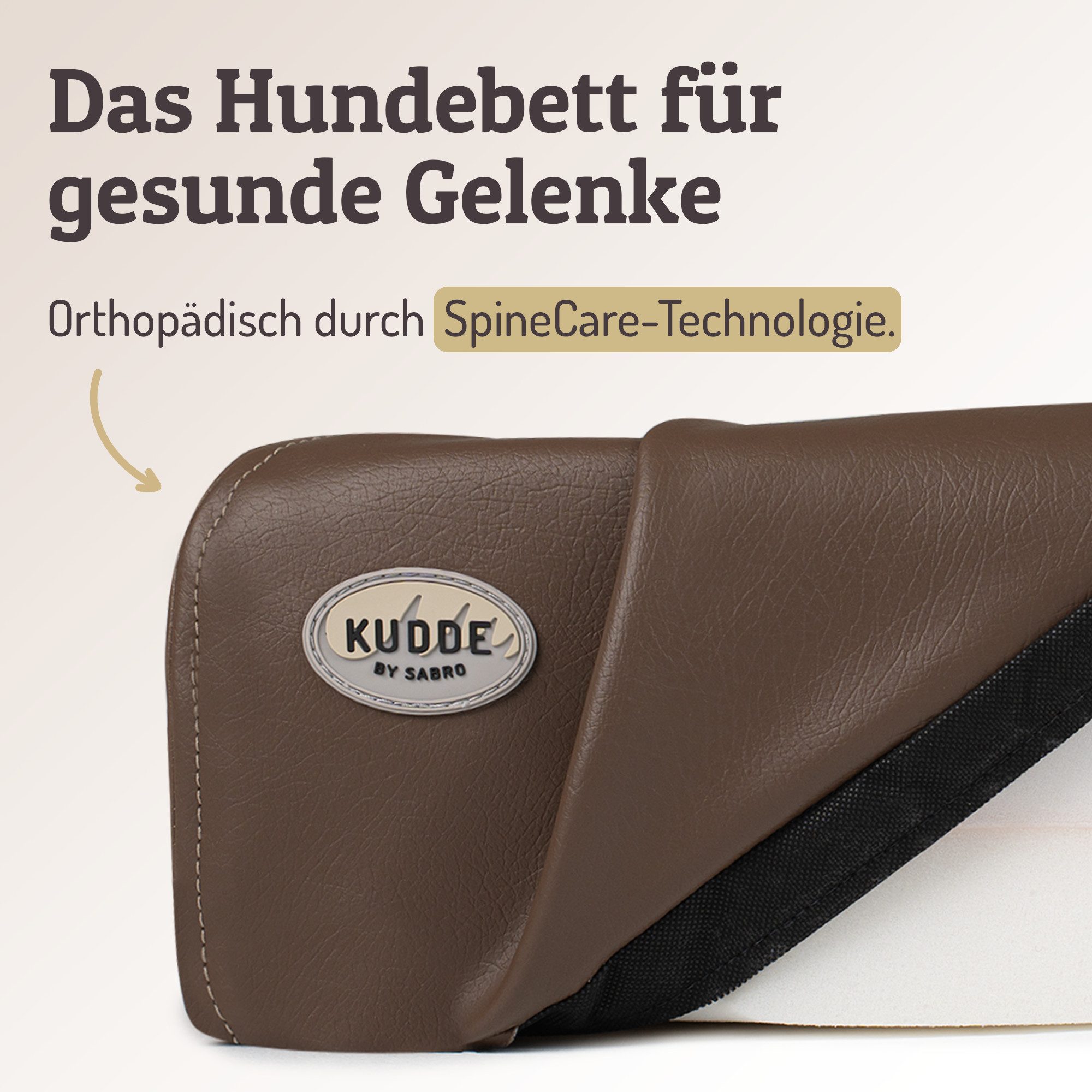 SABRO Hundekorb KUDDE Orthopädisch - Waschbar & Wasserabweisend - Ergonomisch aus, Kunstleder, Premium Hundebett mit wechselbarem Bezug für jede Hundegröße