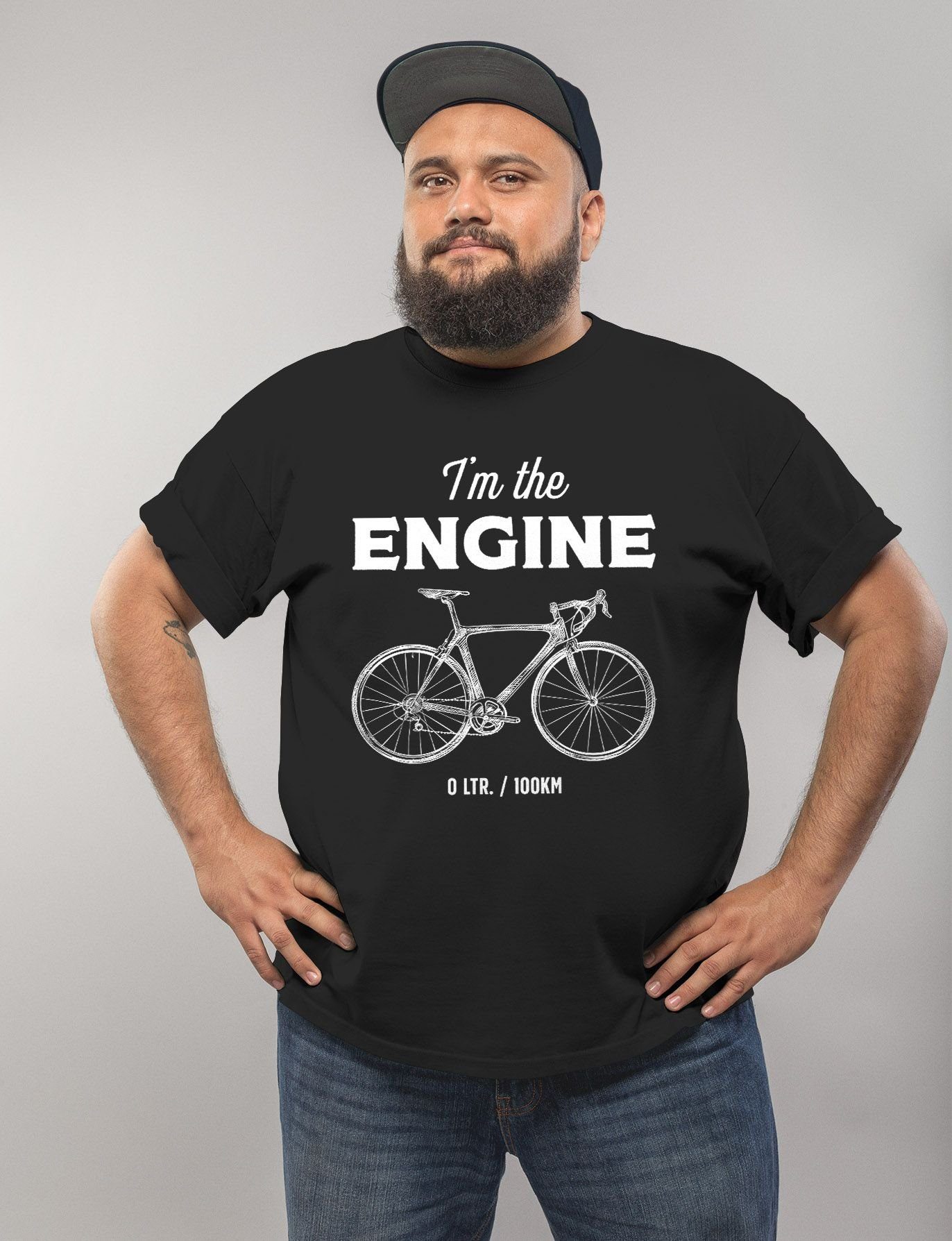 mit T-Shirt Fun-Shirt Moonworks® MoonWorks Herren Rad Bike schwarz Fahrrad Print-Shirt Engine I'm Sprüche Spruch lustig the Print Engine