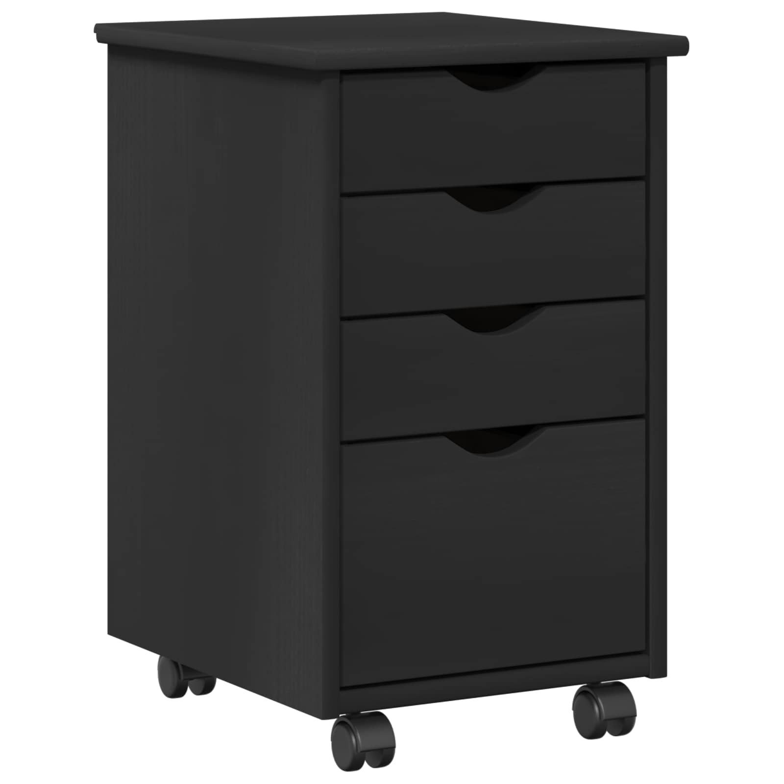 vidaXL Rollcontainer Rollschrank Schwarz 34 x 39 x 56 cm Massives Kiefernholz, (1 St)