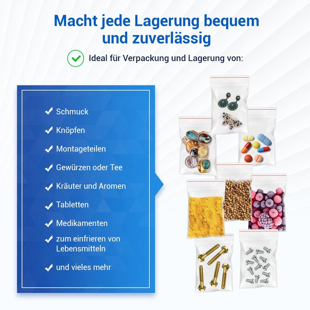 VIOKS Gemüsebeutel Druckverschlußbeutel Zip Beutel 5 my, LDPE, (100-tlg), verschließbar, unbedruckt – Bild 4 von 5