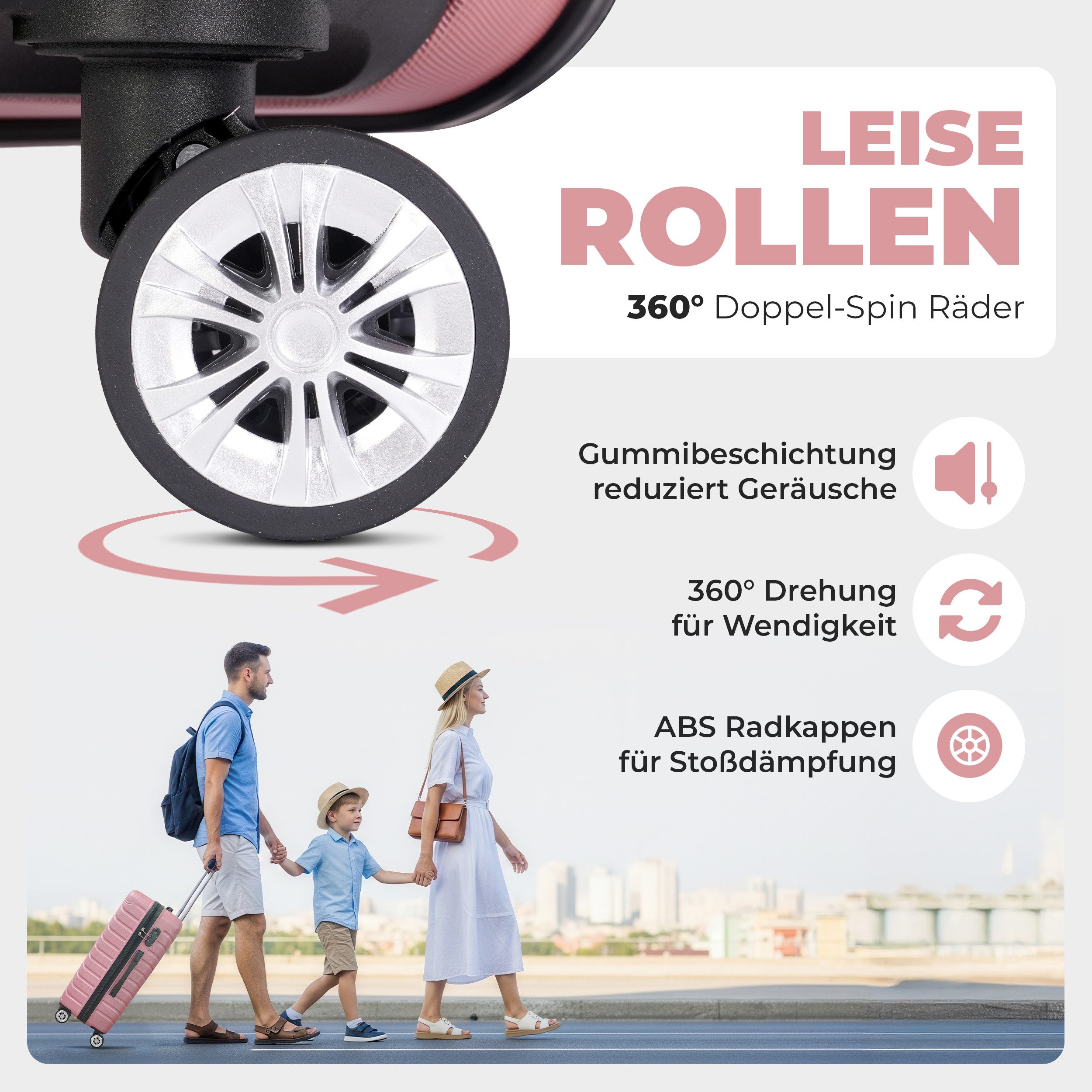 Onbest Kofferset 3er Hartschallen Trolley Set PREMIUM 20",24",28", 4 Rollen, (Set, 3 tlg., Hartschalen-Trolley Set), ABS-Material, mit viel Zubehör, wasserabweisend