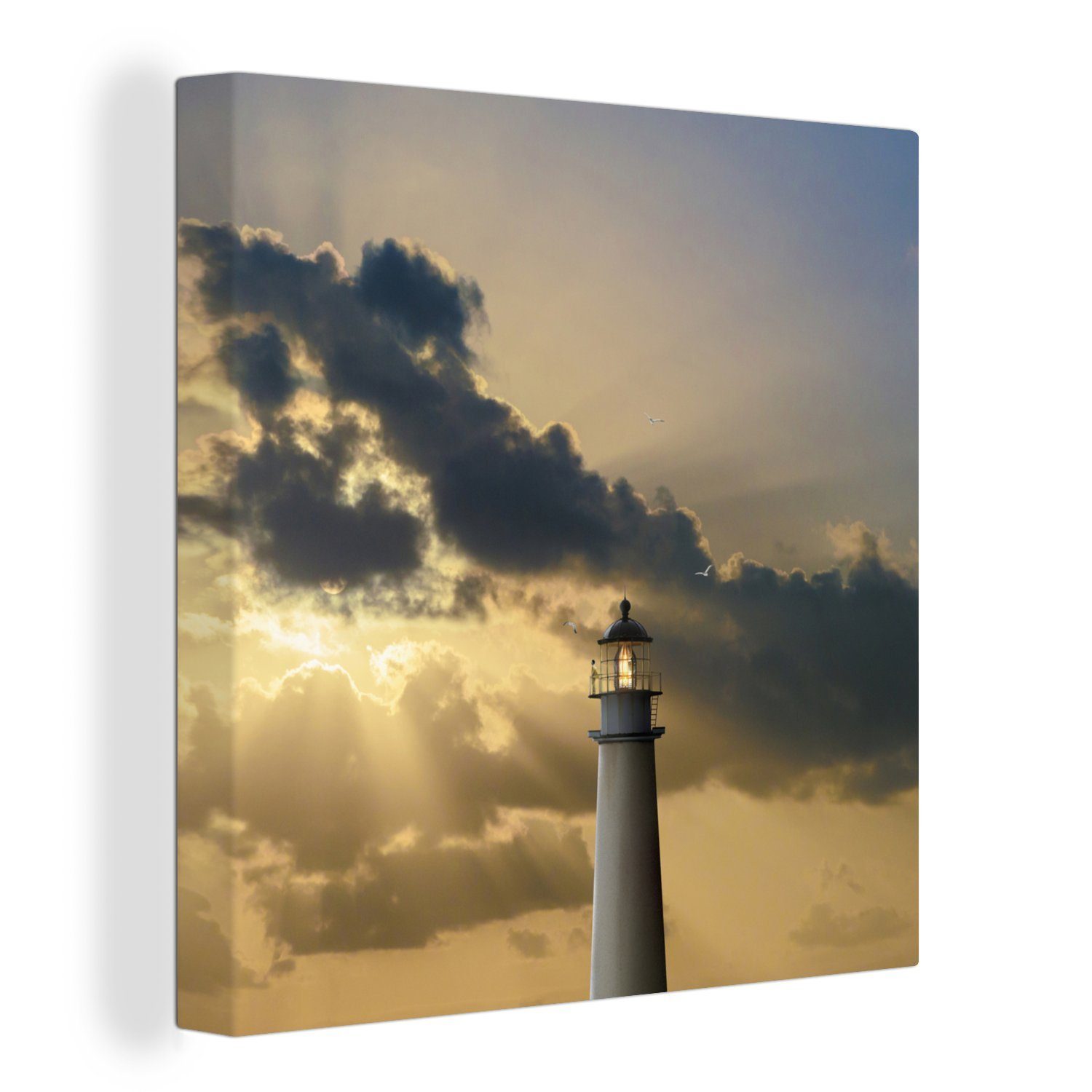 OneMillionCanvasses® Leinwandbild Leuchtturm - Wohnzimmer Schlafzimmer (1 für Bilder - Wolken Leinwand Sonne, St)