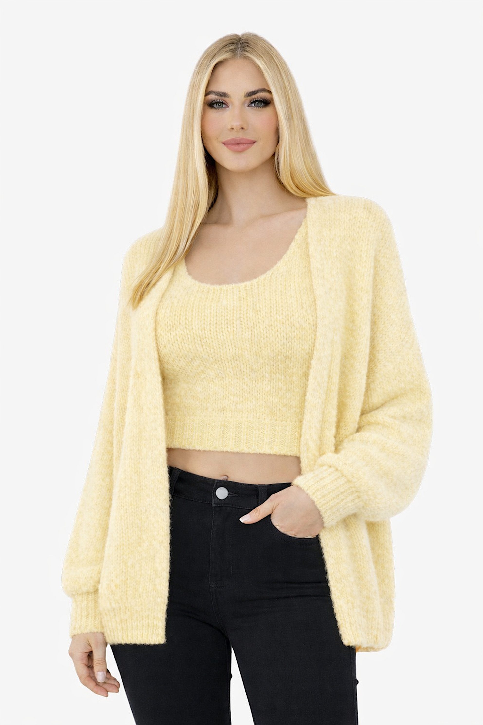 Worldclassca 2-in-1-Strickjacke WORLDCLASSCA Damen Cardigan Strickjacke + Strick Top 2 Tlg Fashion Neue Kollektion - Stilvolle und gemütliche Strickmode für Damen