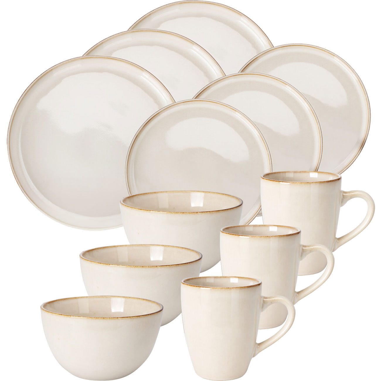 Excellent Houseware Geschirr-Set Elegantes Steingut Geschirr-Set: 16 Teile in Creme-Beige für Teller (16-tlg), Mikrowellen- und spülmaschinengeeignet