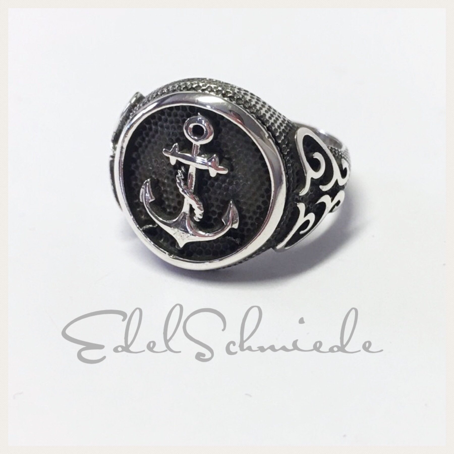 Silberring Siegelring in 925/- Sterling Silber geschwärzt mit Anker Motiv #62