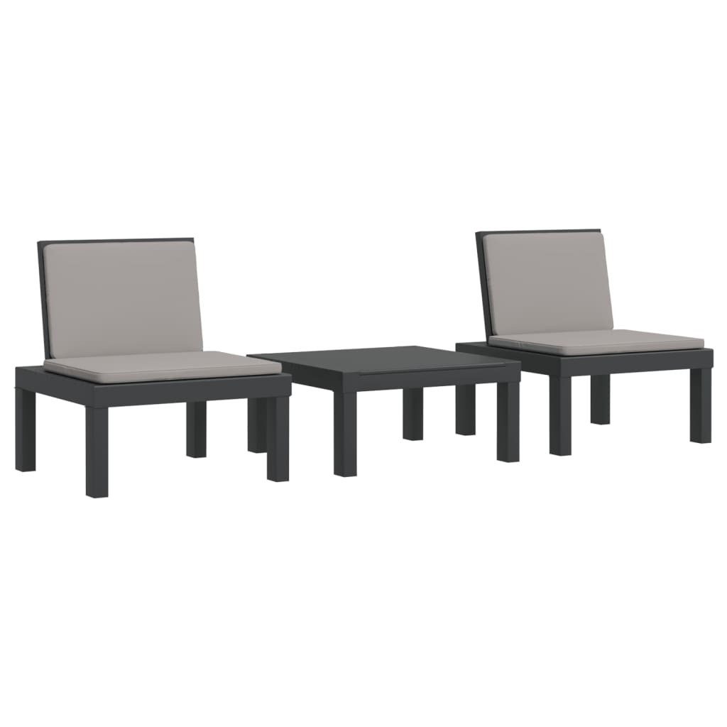 vidaXL Gartenlounge-Set 3-tlg. Garten-Lounge-Set mit Kissen Anthrazit PP, (3-tlg)