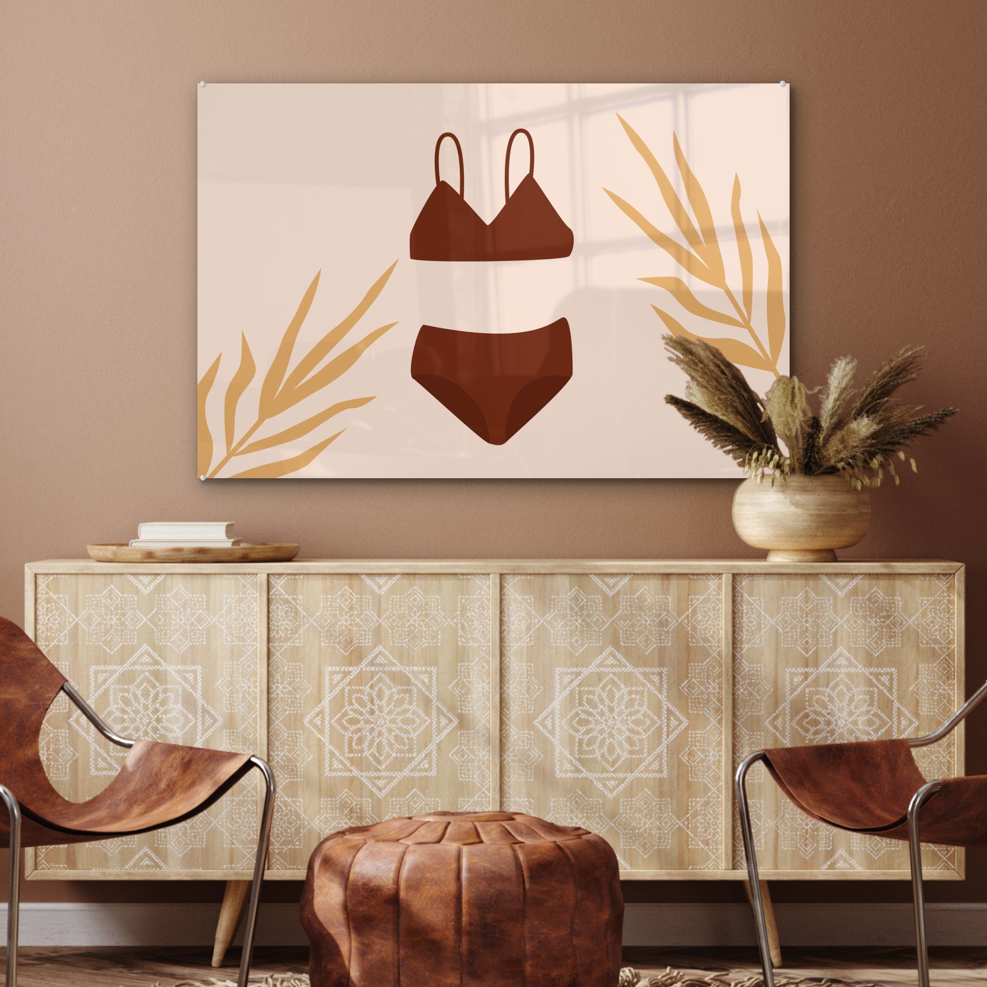 Sommer Bikini & Wohnzimmer Schlafzimmer MuchoWow Acrylglasbilder Blätter, Acrylglasbild - (1 St), -