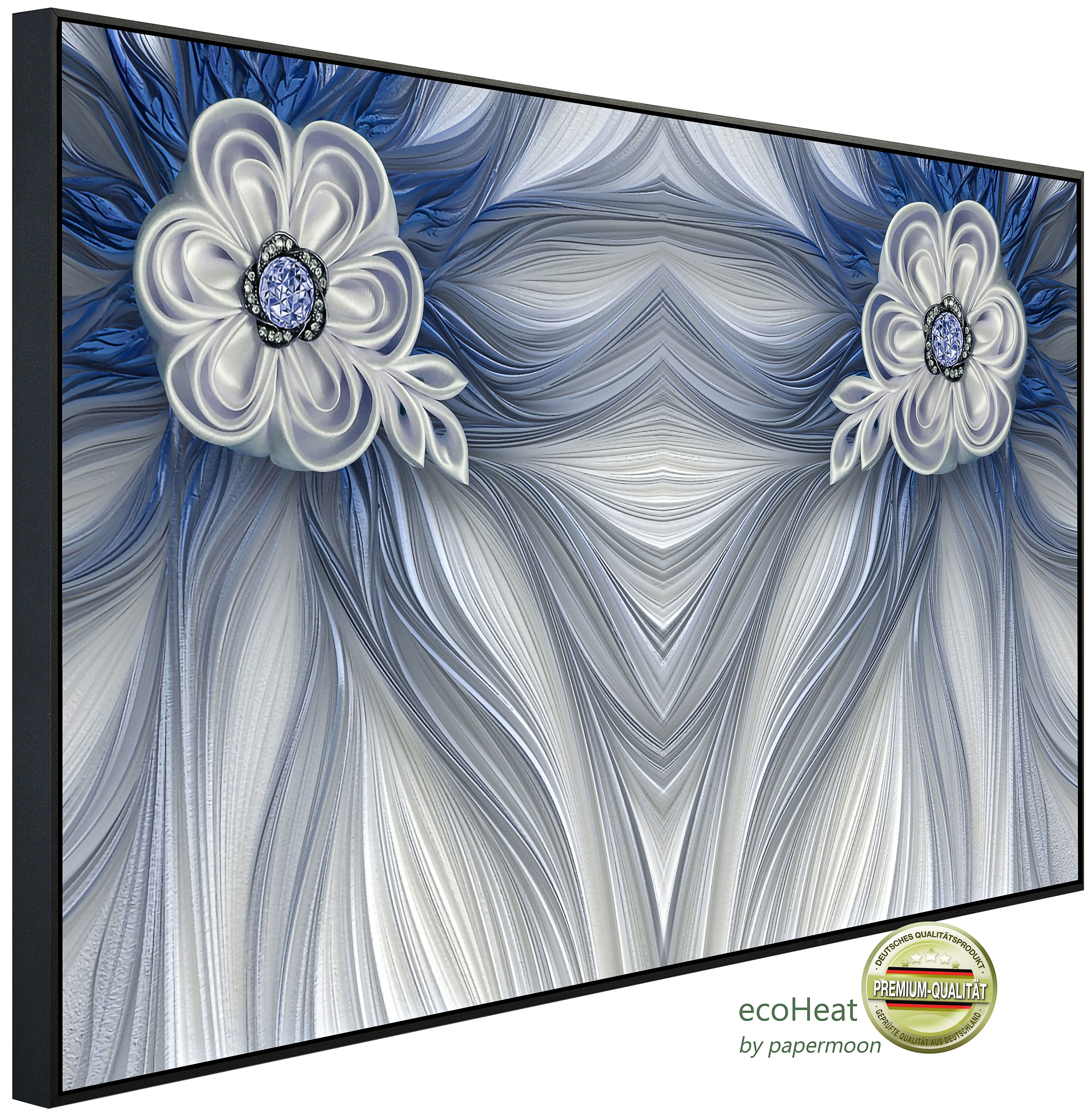 Papermoon Infrarotheizung INFRAROT-BILD-HEIZUNG, Muster mit Blumen blau, TÜV-Rheinland/GS zertifiziert, angenehme Strahlungswärme