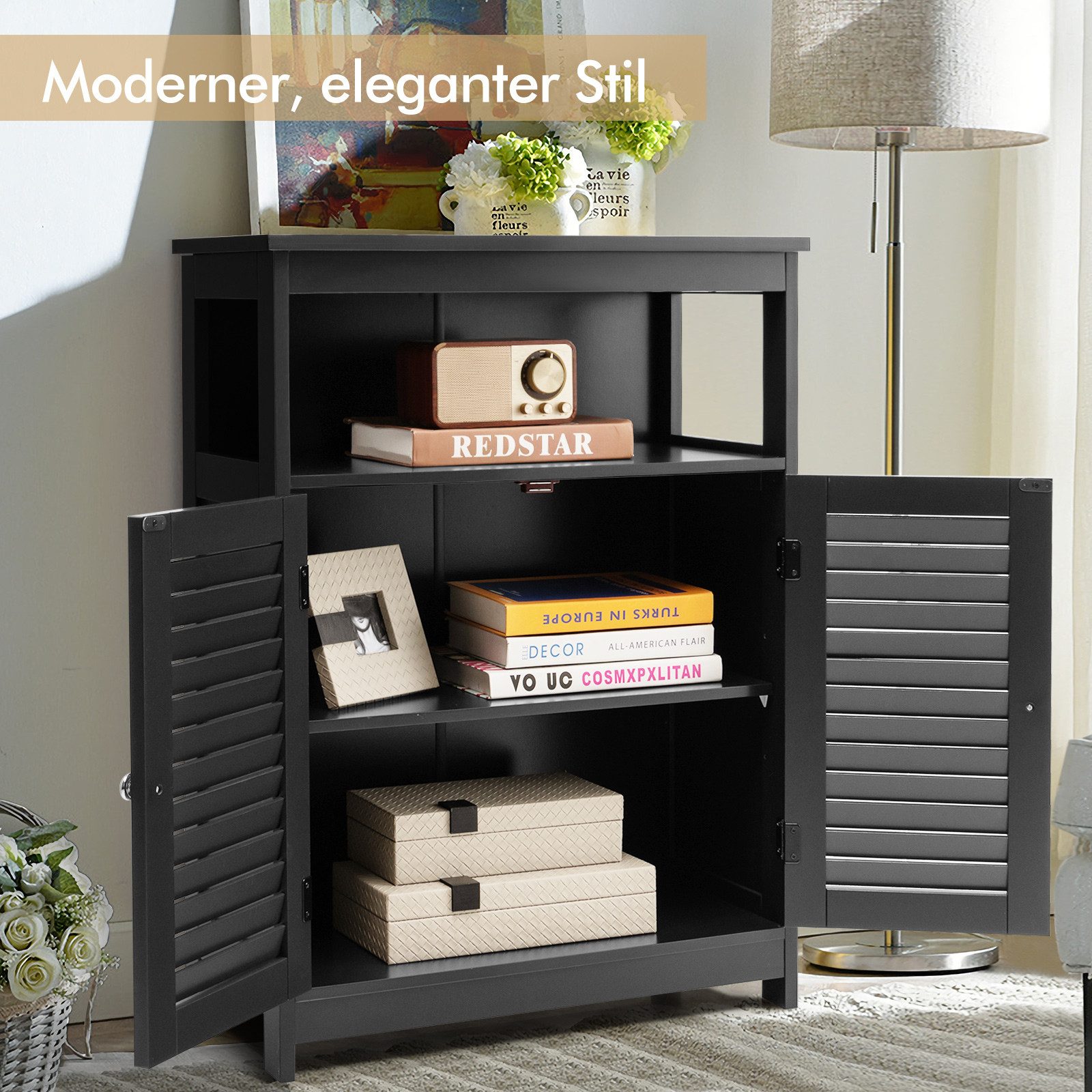 COSTWAY Badkommode, Badezimmerschrank, 2 Schubladen, weiß
