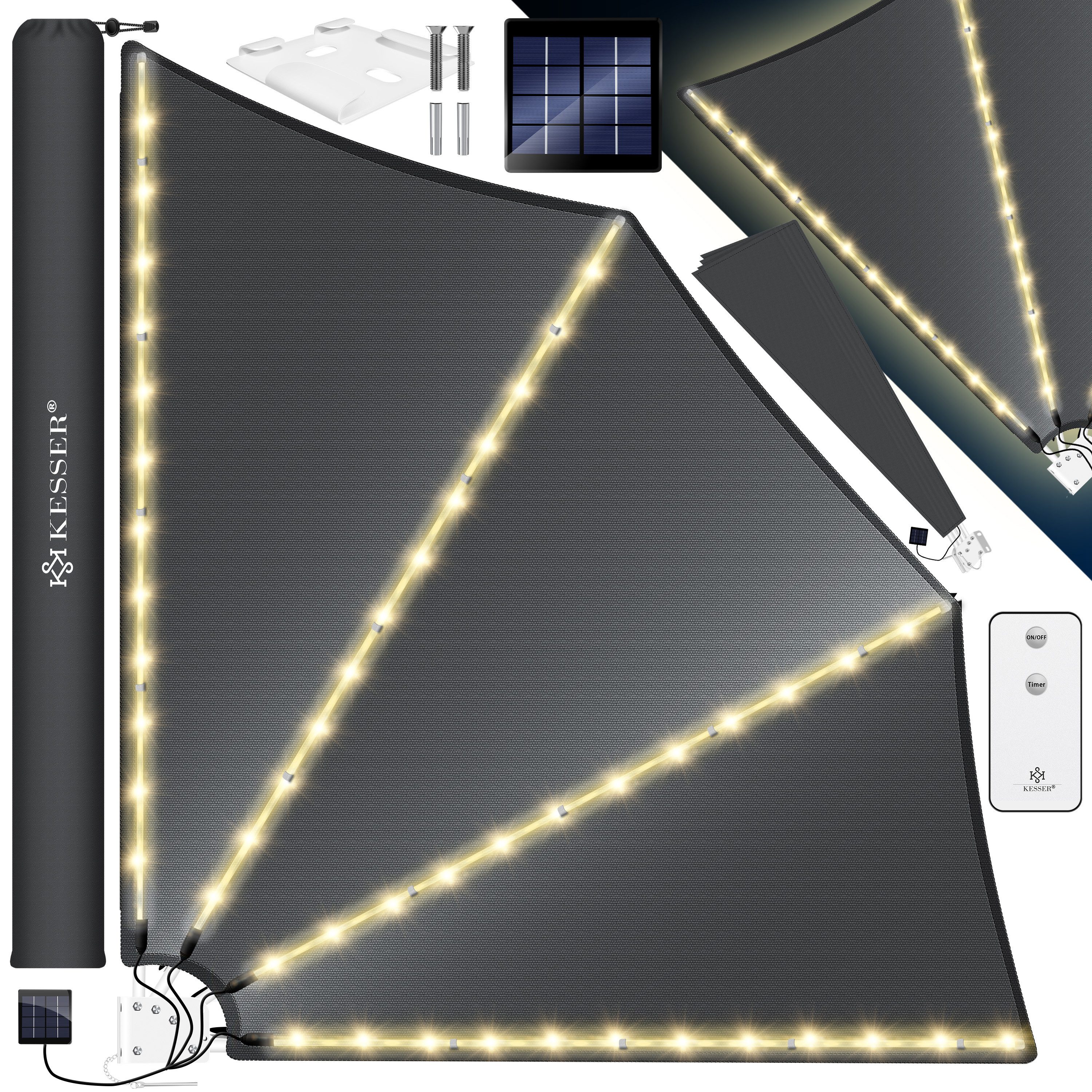 KESSER Sonnensegel, KESSER® Balkonfächer mit LED klappbar mit Wandhalterung 140x140cm