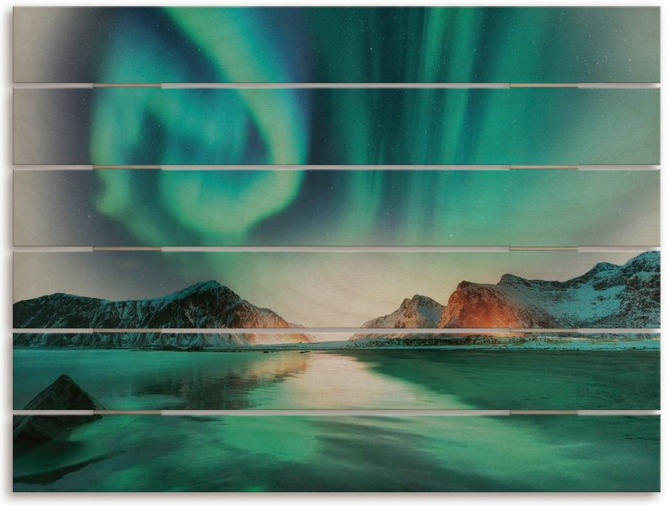 Artland Holzbild Auroraborialis - Nördliches Polarlicht, Bilder von Europa  (1 St), Wandbild aus einer 12 mm Multiplexplatte aus Birkenholz in  Plankenoptik