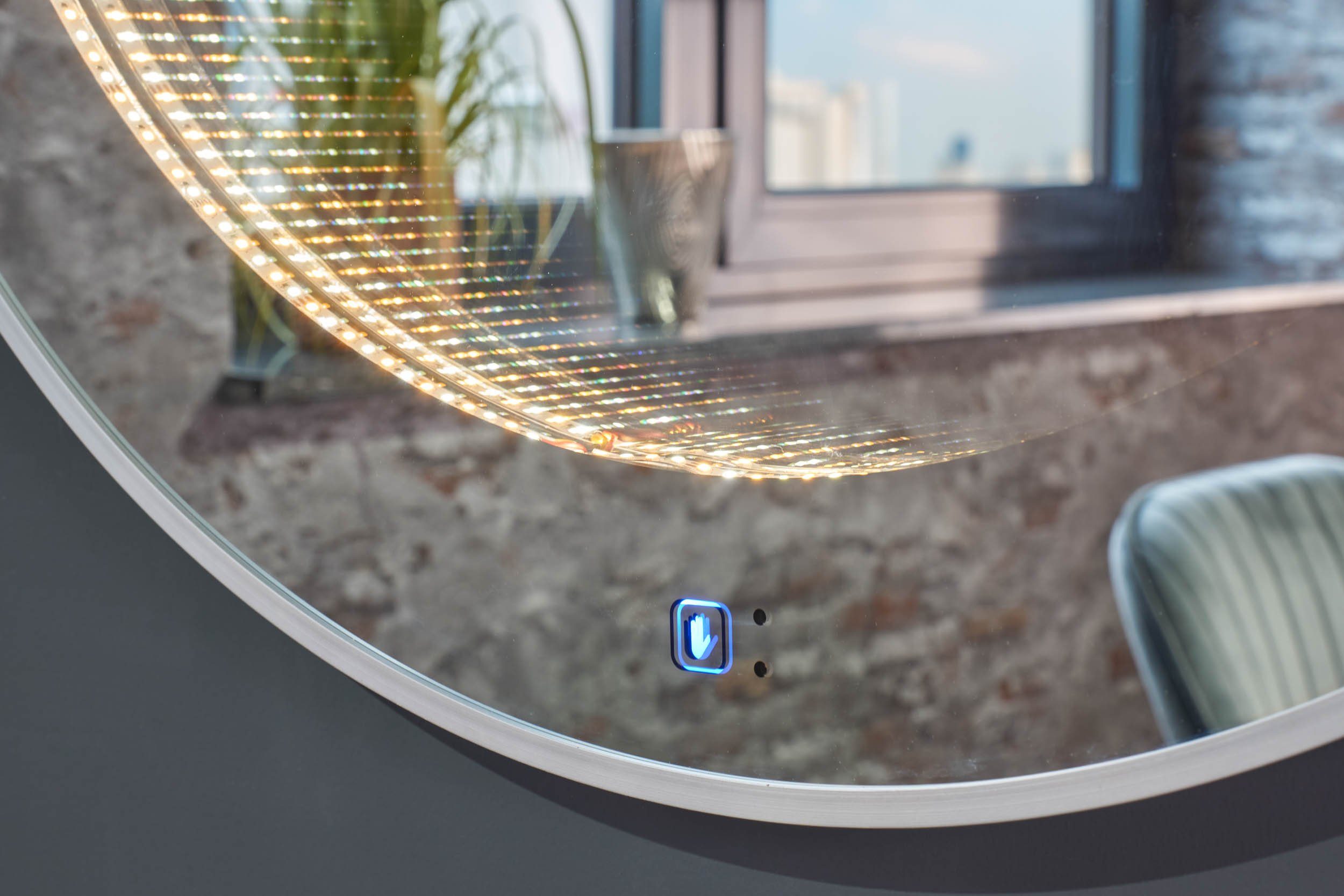 Unendlichkeitsspiegel mit Ø80cm Näherungssensor Spiegel), LED-Beleuchtung LED-Lichtspiegel LC Home Badezimmerspiegel Aluminiumrahmen Infinity Wandspiegel silber (Flurspiegel Unendlichkeitsspiegel,