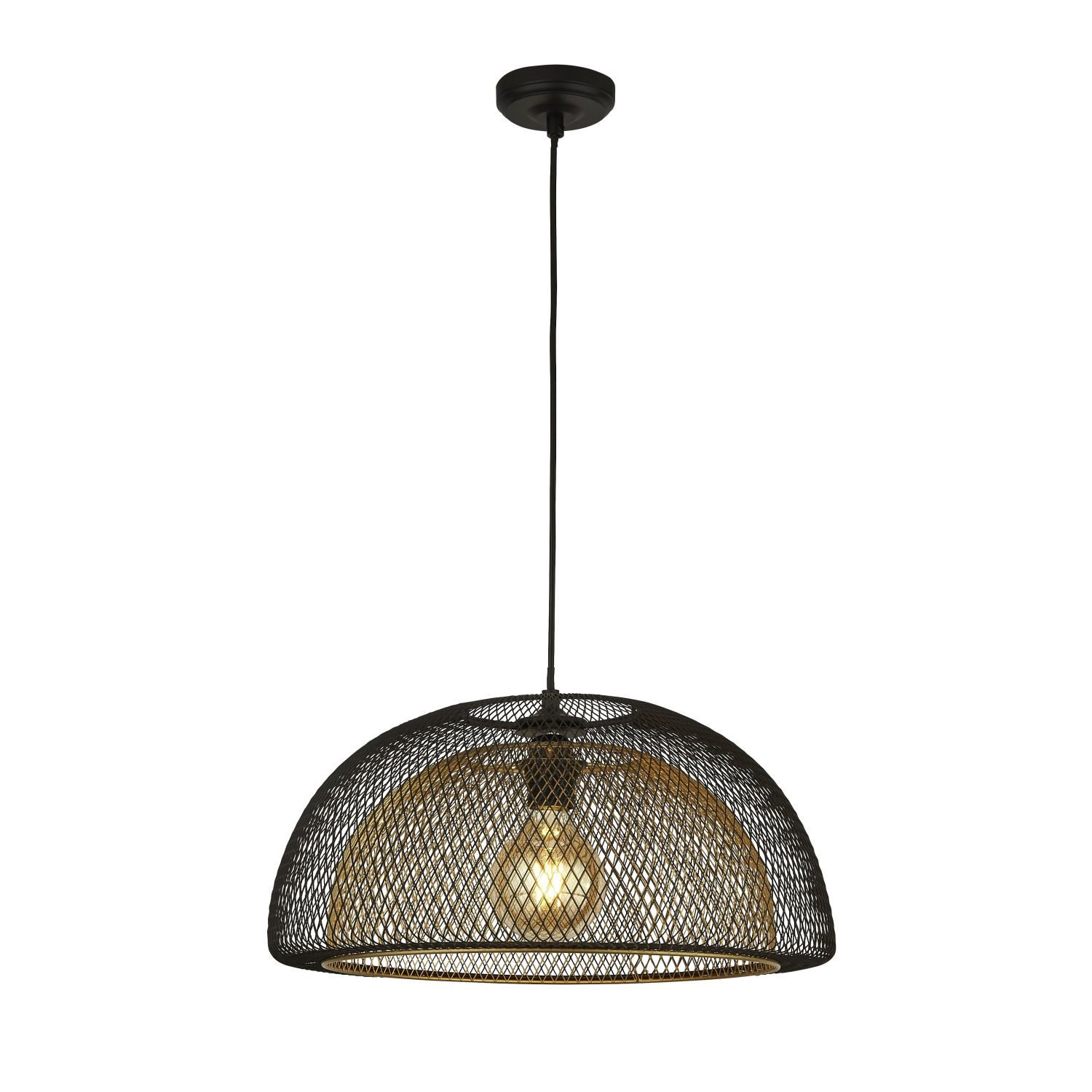 Licht-Erlebnisse Pendelleuchte LUCIA, ohne Leuchtmittel, in Schwarz Gold E27 Ø 45,5 cm Metall Modern Wohnzimmer