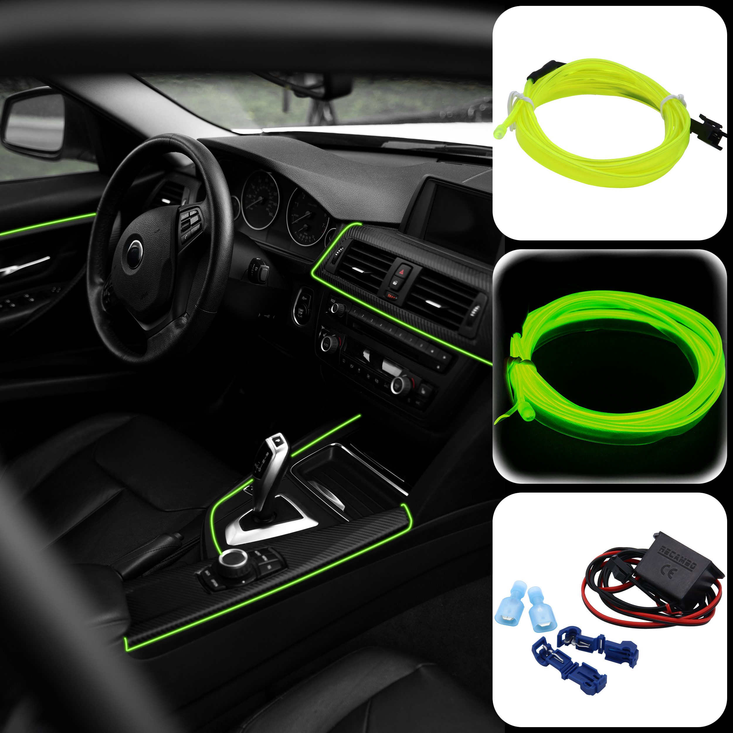RECAMBO LED-Stripe-Profil Innenraumbeleuchtung Auto, Ambiente Beleuchtung, EL Wire, 6m, Ice Blau, für Armaturenbereich Türverkleidungen Fußraum Kofferraum